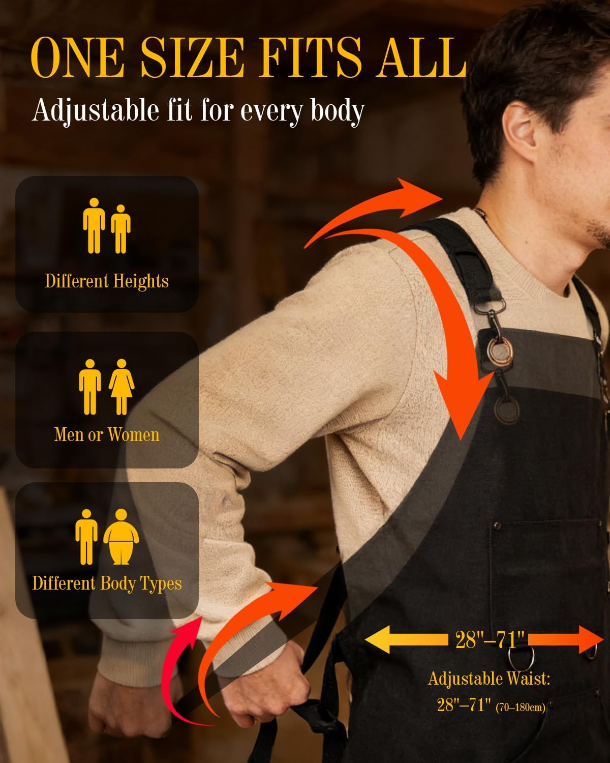 Heavy Duty Canvas Tool Aprons for Men: 6-Pocket, with Quick-Release Buckle, Ergonomic X-Cross Back, Adjustable Waist 28"–71", Mechanics Apron for Men, Ideal for Woodworking, Workshop, DIY & Carpentry