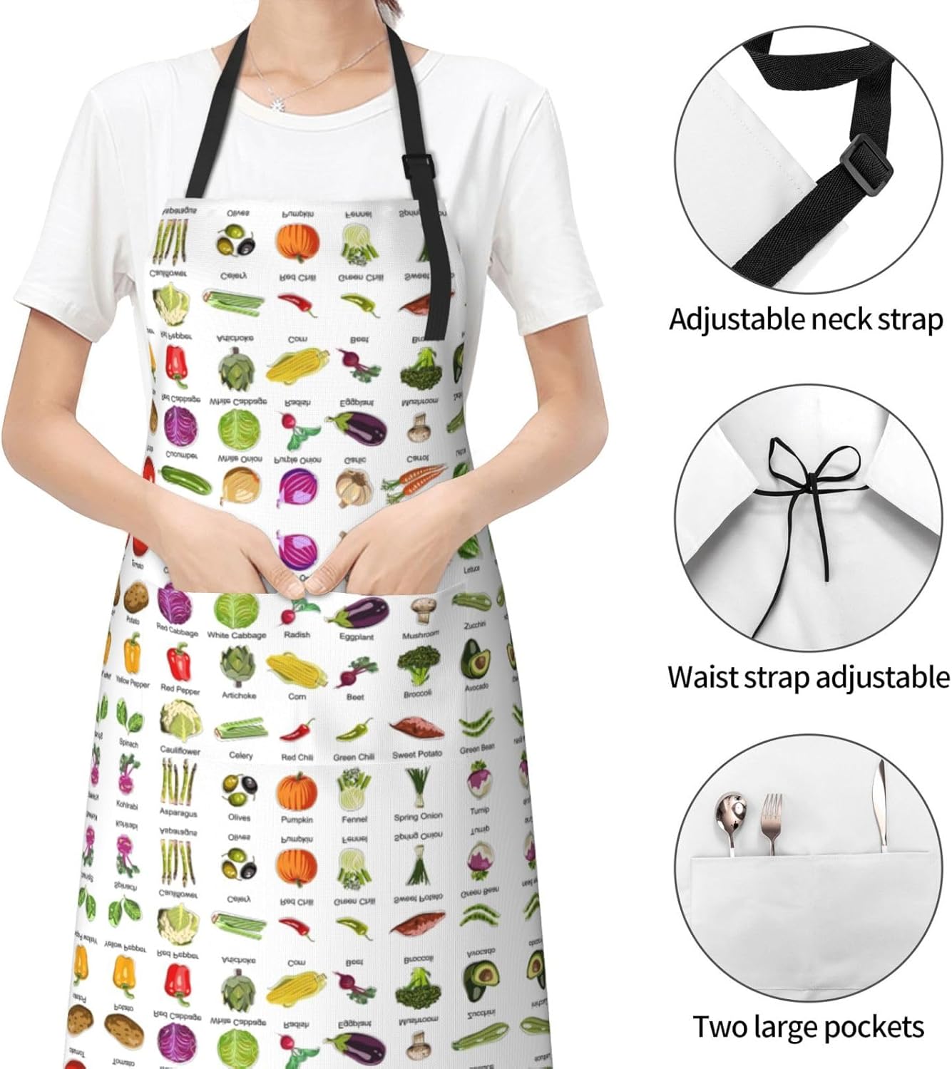 Introduction of various vegetables print Waterproof apron with pocket adjustable cooking apron for adult kitchen bibs to bake