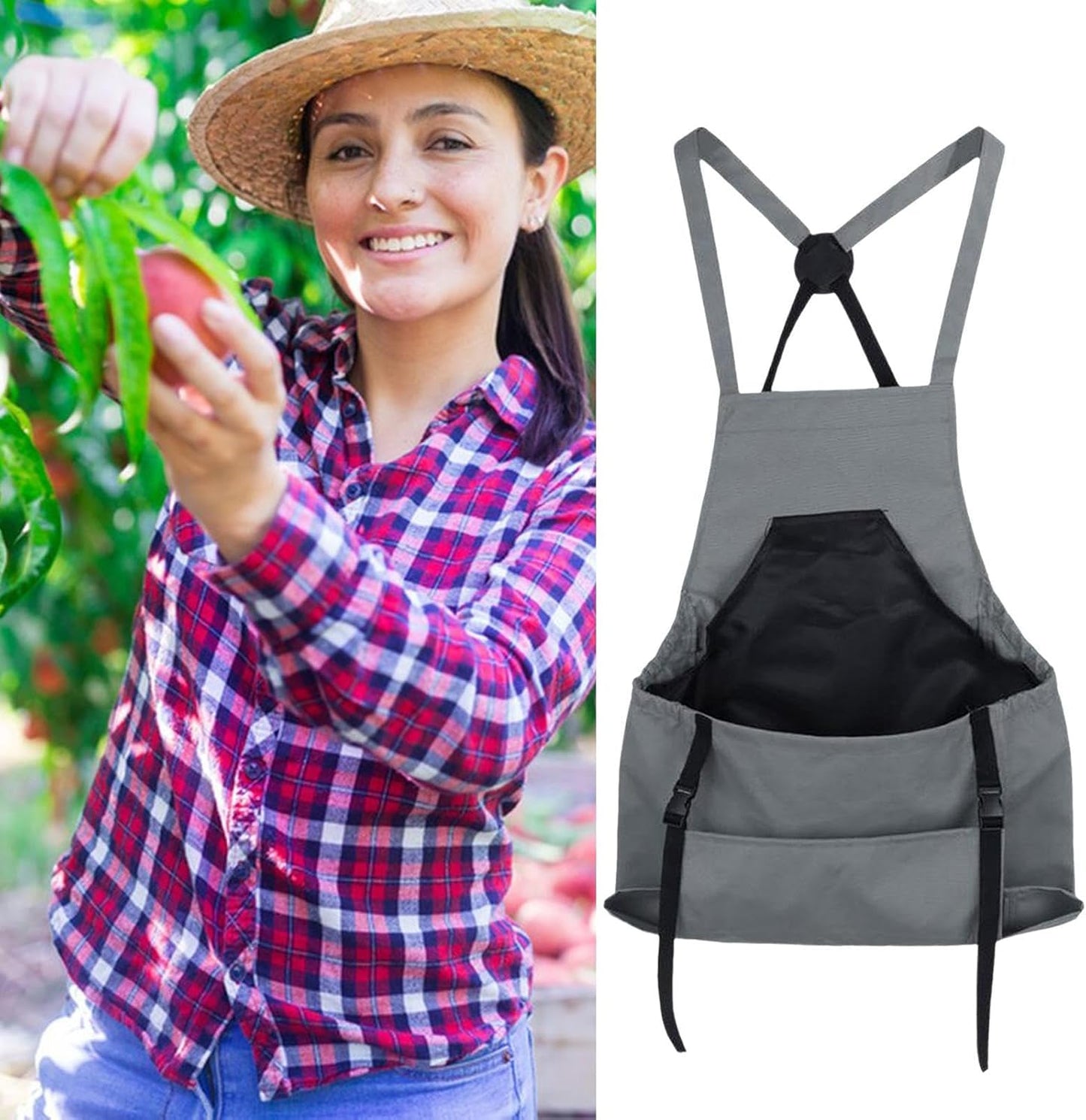 Farm Gardening Apron, Fruit Picking Utility Clothing, Large Pocket Crossover Back Apron for Women Men, Outdoor Garden Workwear, Planting Tool Storage, Gardening Accessories for Vegetable