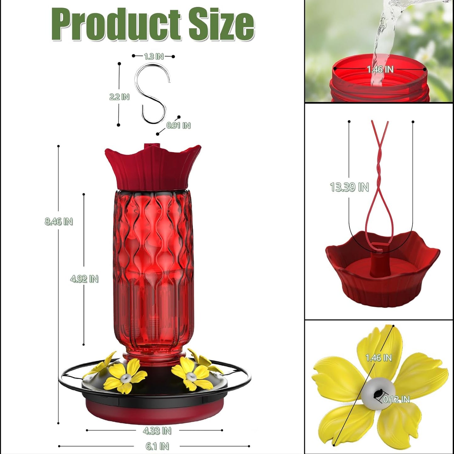 Hummingbird Feeders for Outdoors, Hanging Hummingbird Feeder with 5 Fl