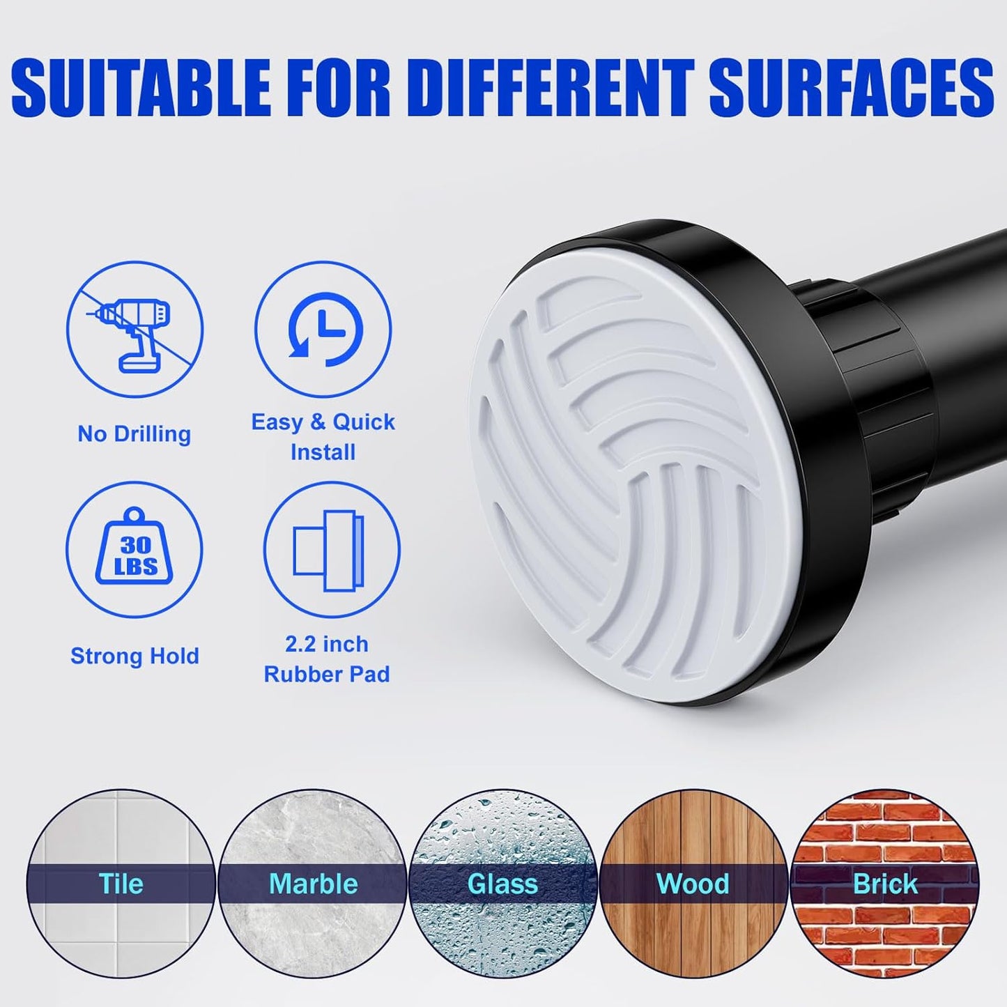 Ausemku Shower Curtain Rod 32-80 Inch Adjustable - 1 Inch Diameter Heavy Duty No drill Spring Tension Shower Rod, Non-Slip Rustproof Telescopic Rod for Bathroom, Black