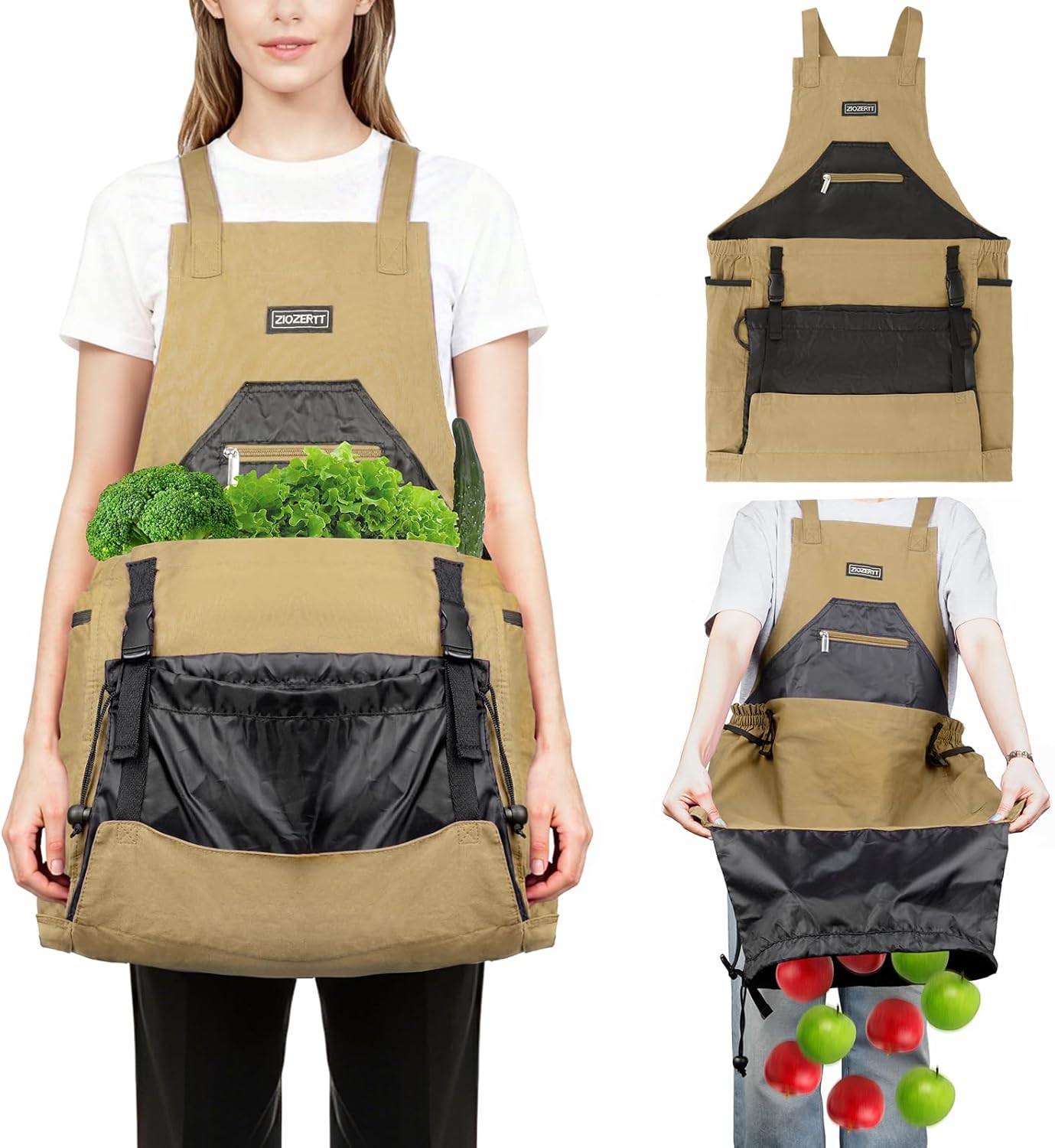 Garden Apron,Harvest Aprons with Drawstring Bag and Pockets for Women 