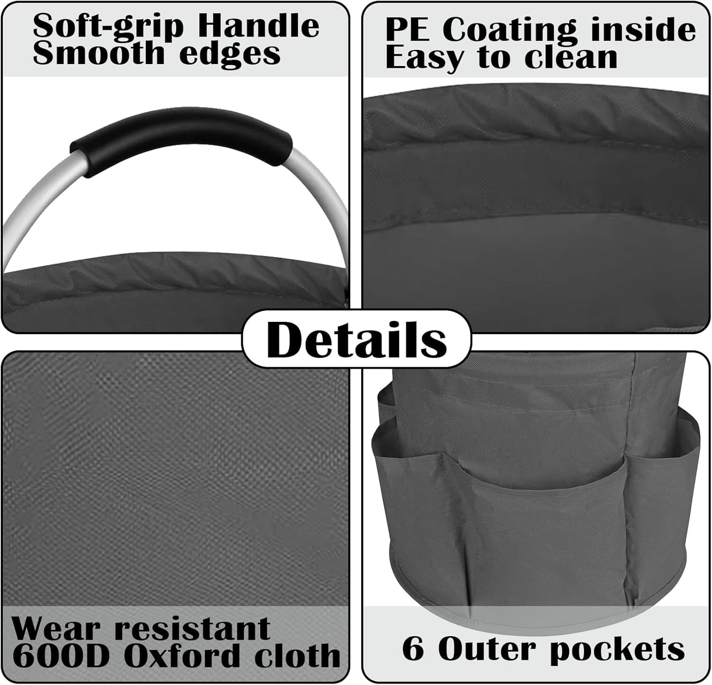 17L Cleaning Caddy with Handle, Garden Tool Organizers Bag, Cleaning Bucket Organiser, Foldable Gardening Bags Multi Pocket, Grey