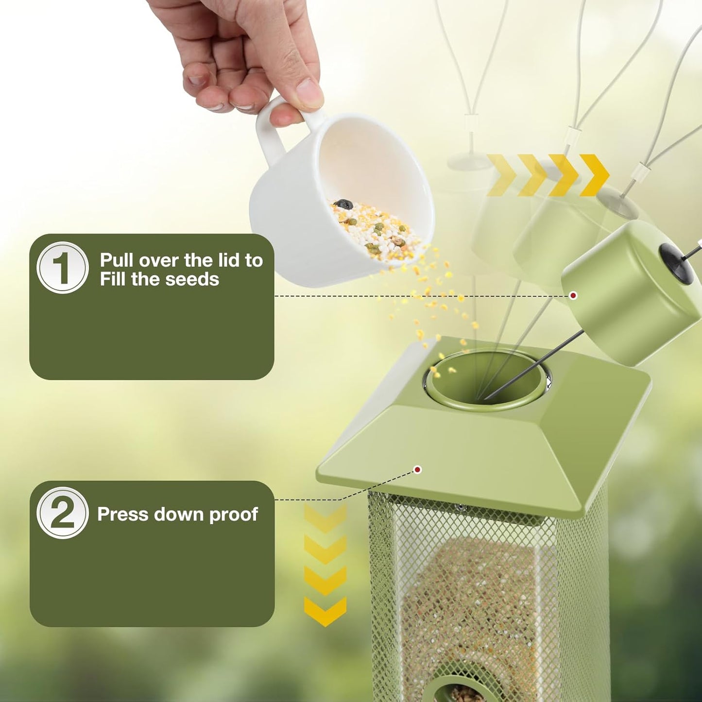 Bird Feeders Squirrel Proof with Weight Activated Perches, Metal Mesh Bird Feeder for Outdoors,Cardinal Hanging Wild Bird Feeder 2.2lbs Seed Capacity for Finch Chickadee Sparrow...