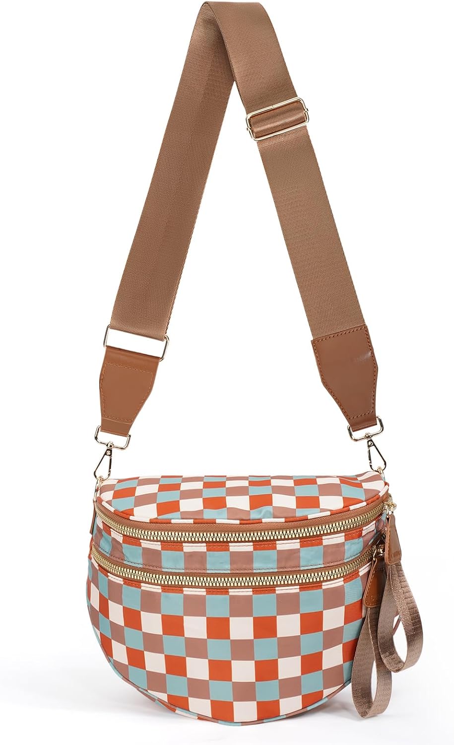 Checkered Crossbody Bag Nylon Bum Bags for Women Spacious Handbags Che