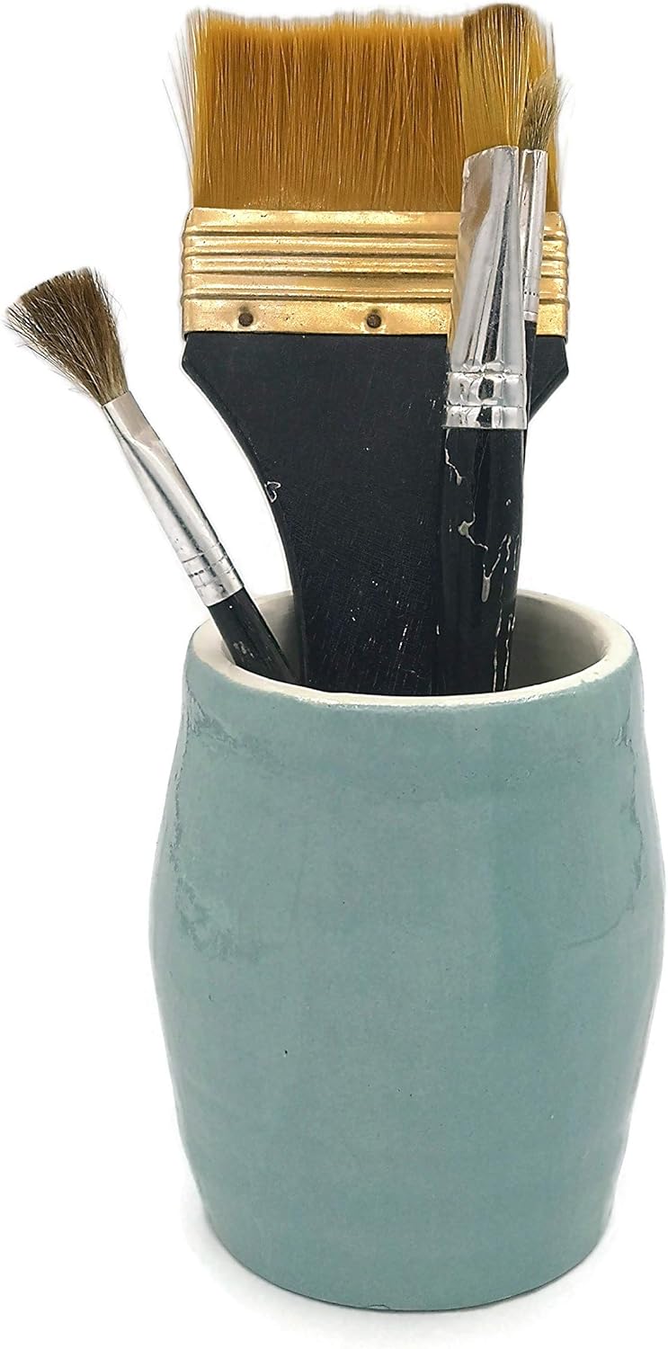 Turquoise Ceramic Planter with Drainage, Crock Cutlery or Utensil Hold