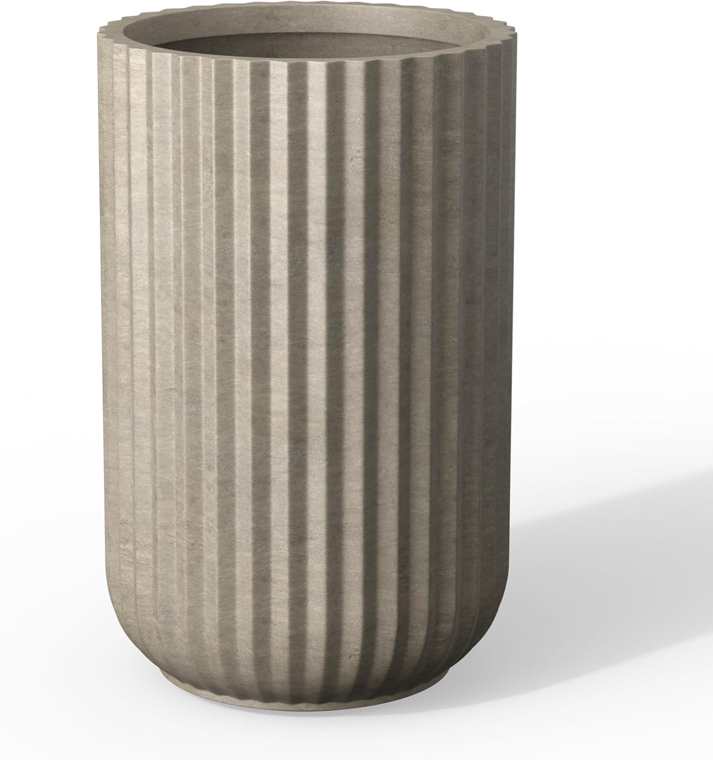 Kante Tall Fulted Planter, 17.7 Inch Tall Round Concrete Plant Pots wi
