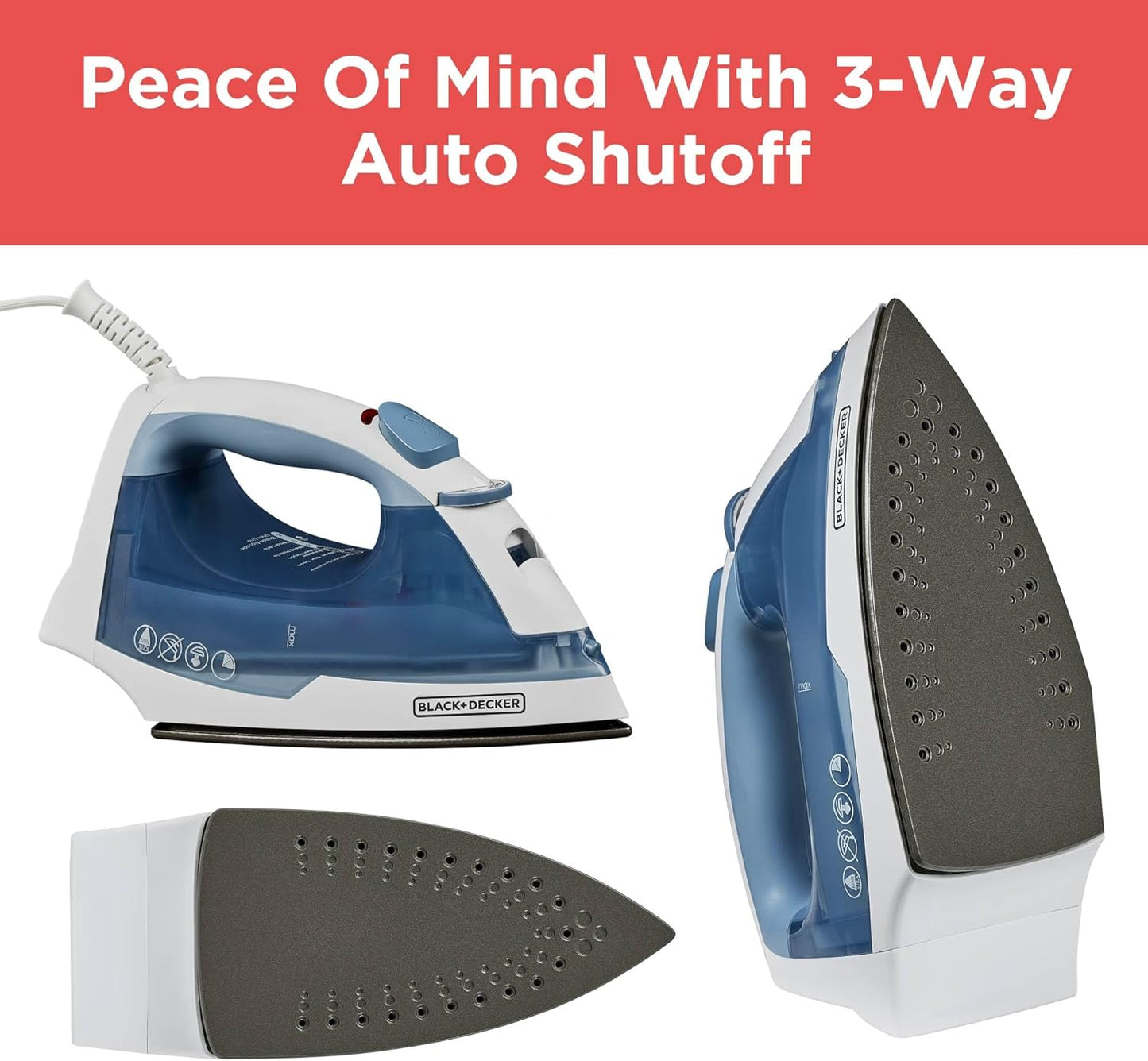 BLACK+DECKER Easy Steam Compact Iron for Clothes, Automatic Shutoff, Nonstick Plate, Light Weight, 1200 Watts