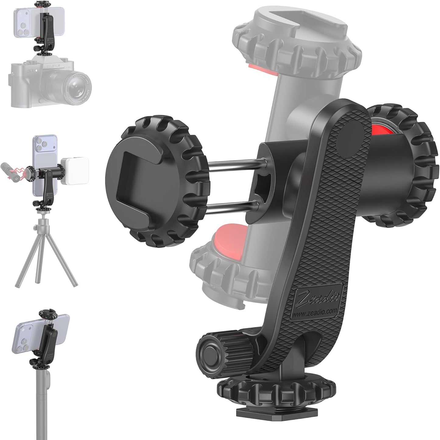 Zeadio Smartphone Tripod Mount Adapter, Cell Phone Tripod Holder Selfie Stick Monopod Adjustable Clamp, Fits for All iPhone and Android Smartphones