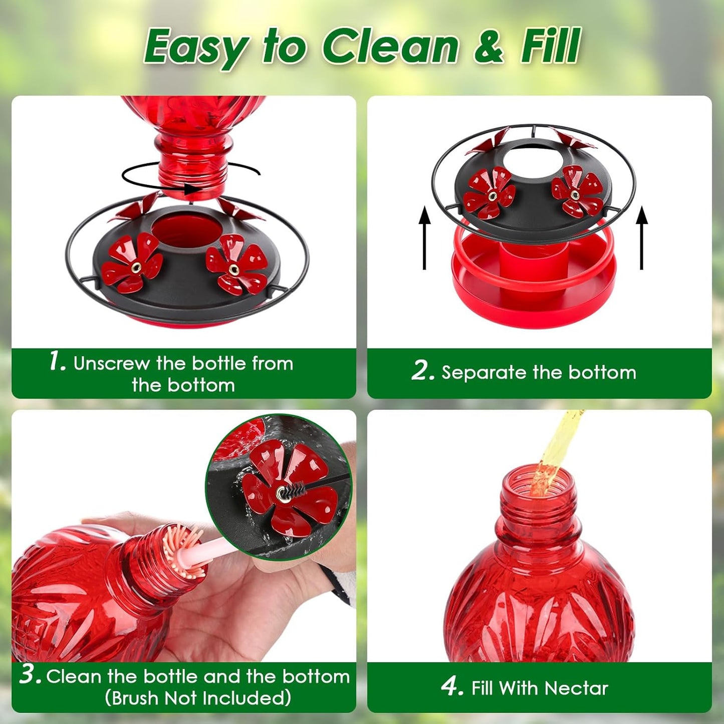 Glass Hummingbird Feeder for Outdoors Hanging, 20oz Bird Nectar Feeder