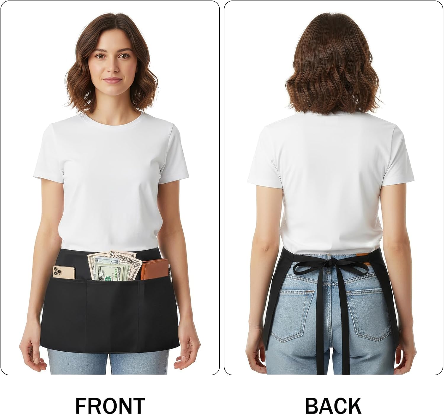 BOHARERS 4 Pack Waitress Apron With 3 Pockets-Black Server Aprons-Wait