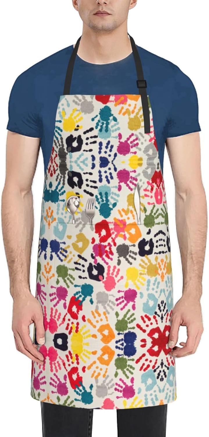 Hand Print print Waterproof apron with pocket adjustable cooking apron