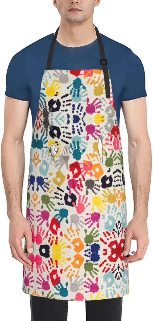 Hand Print print Waterproof apron with pocket adjustable cooking apron
