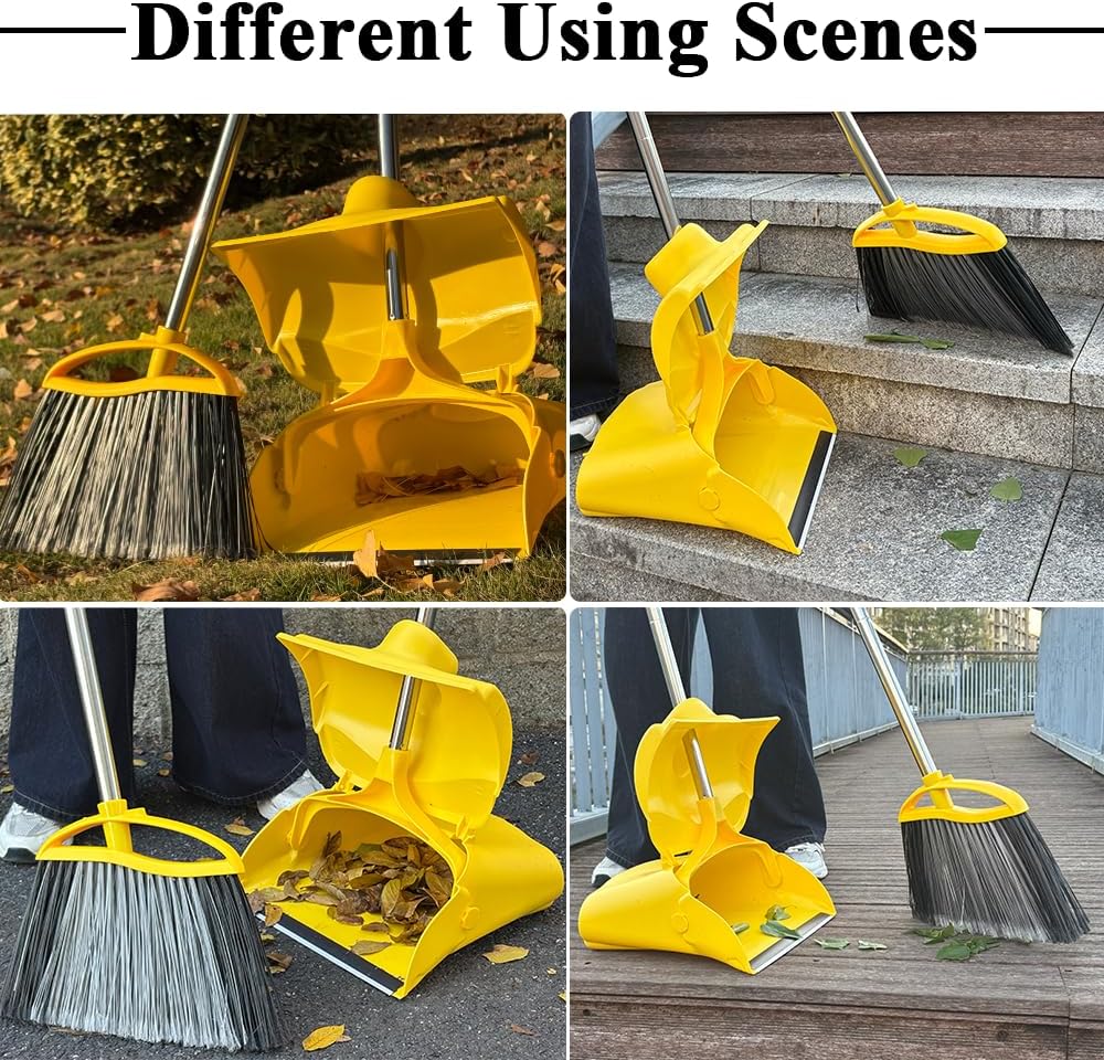Heavy Duty Outdoor Broom and Dustpan Set - 145CM Extra Long Handle, St
