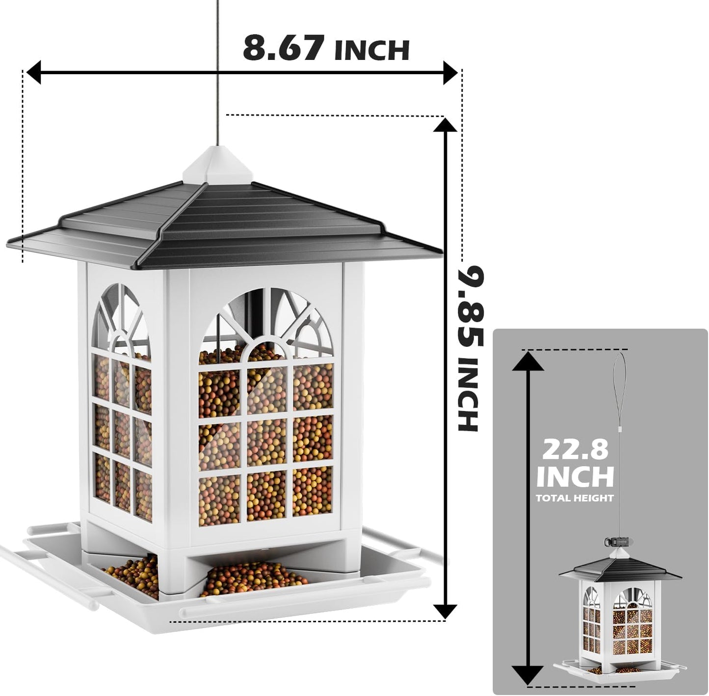Birdream 2 Pack Bird Feeders for Outdoors Hanging - 7LB Total Capacity Classic Courtyard Design Fun Assembly Bird Feeder, Attracting Wild Birds Cardinals Goldfinches - Black&White