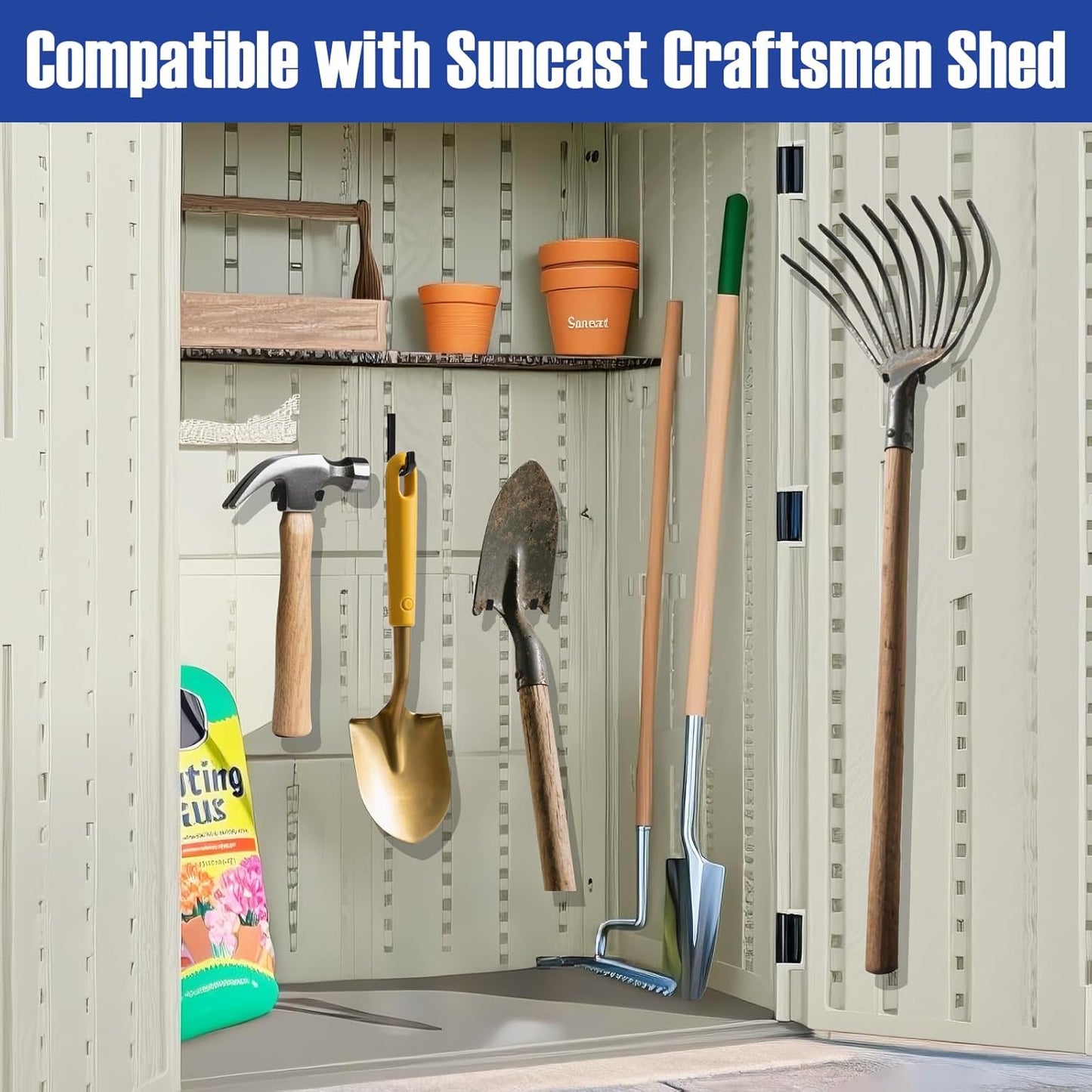 21 Pcs Storage Shed Tool Hooks Compatible with Suncast Shed Accessories, Heavy Duty ABS Shed Organizer for Garden Tools, Ladders and Hoses, Replacement for Craftsman and Lifetime Sheds