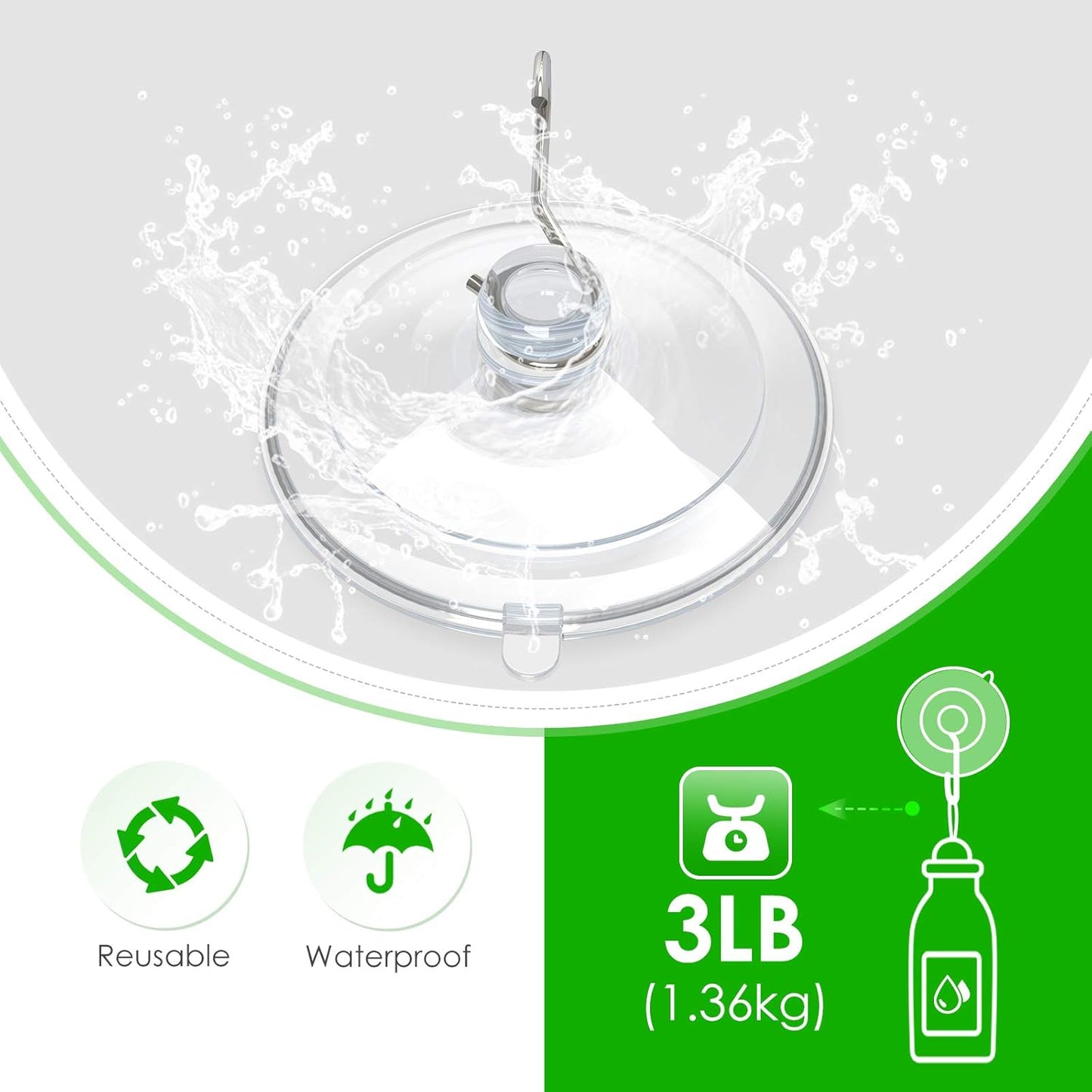 Hangerspace Suction Cup Hooks, 1.77 Inches Clear PVC Suction Cups with Metal Hooks Removable Small Suction Cups for Shower Bathroom Kitchen Wall Window Glass Door 12 Pack