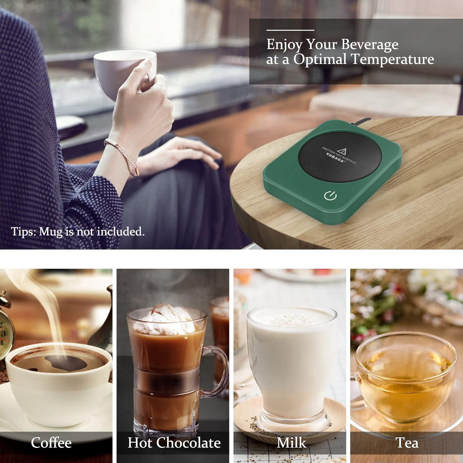 VOBAGA Coffee Mug Warmer for Desk with Auto Shut Off & 3-Temp Settings