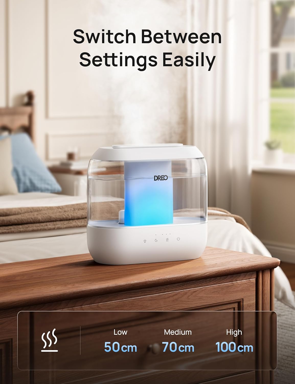 Dreo Humidifiers for Bedroom, 4L Top Fill for Large Room, 36H Runtime,