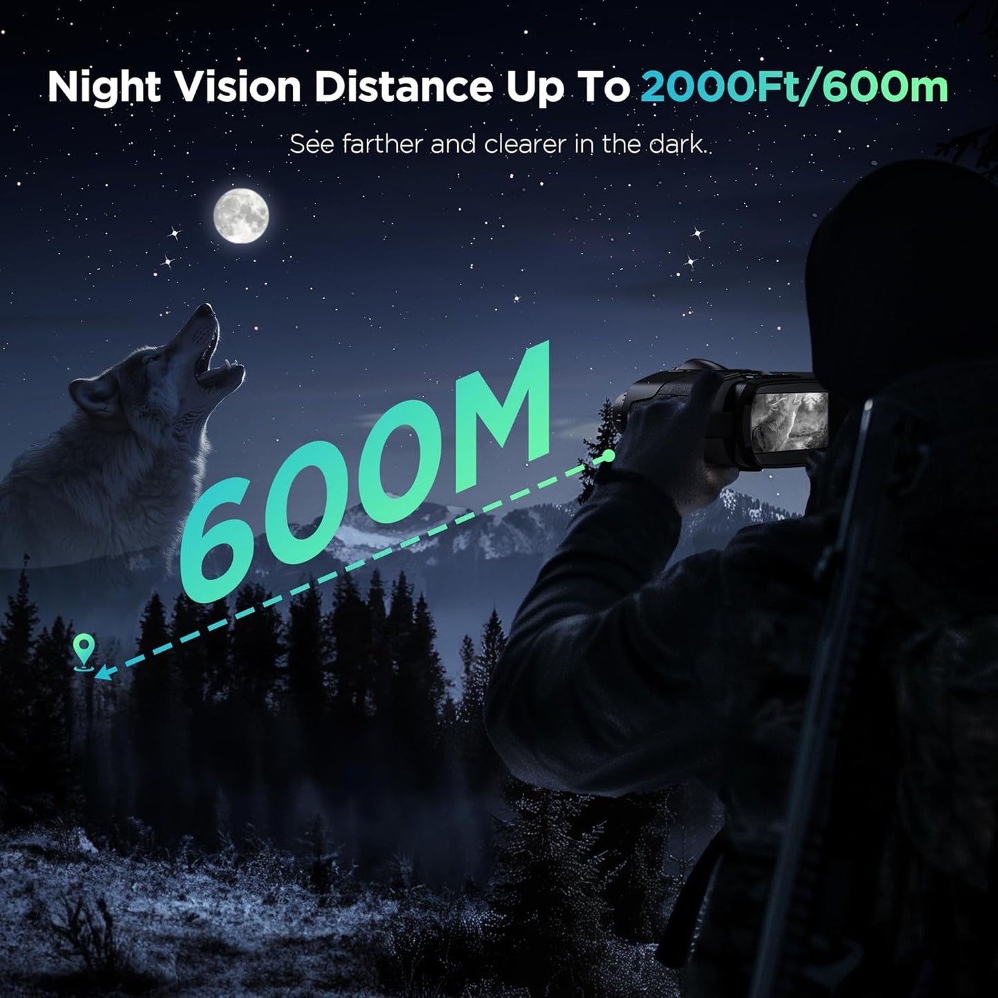 4K Night Vision Goggles for Adults, 2000FT Infrared Night Vision Binoculars with Tactical Light, 8X Digital Zoom for Outdoor, Camping and Travel