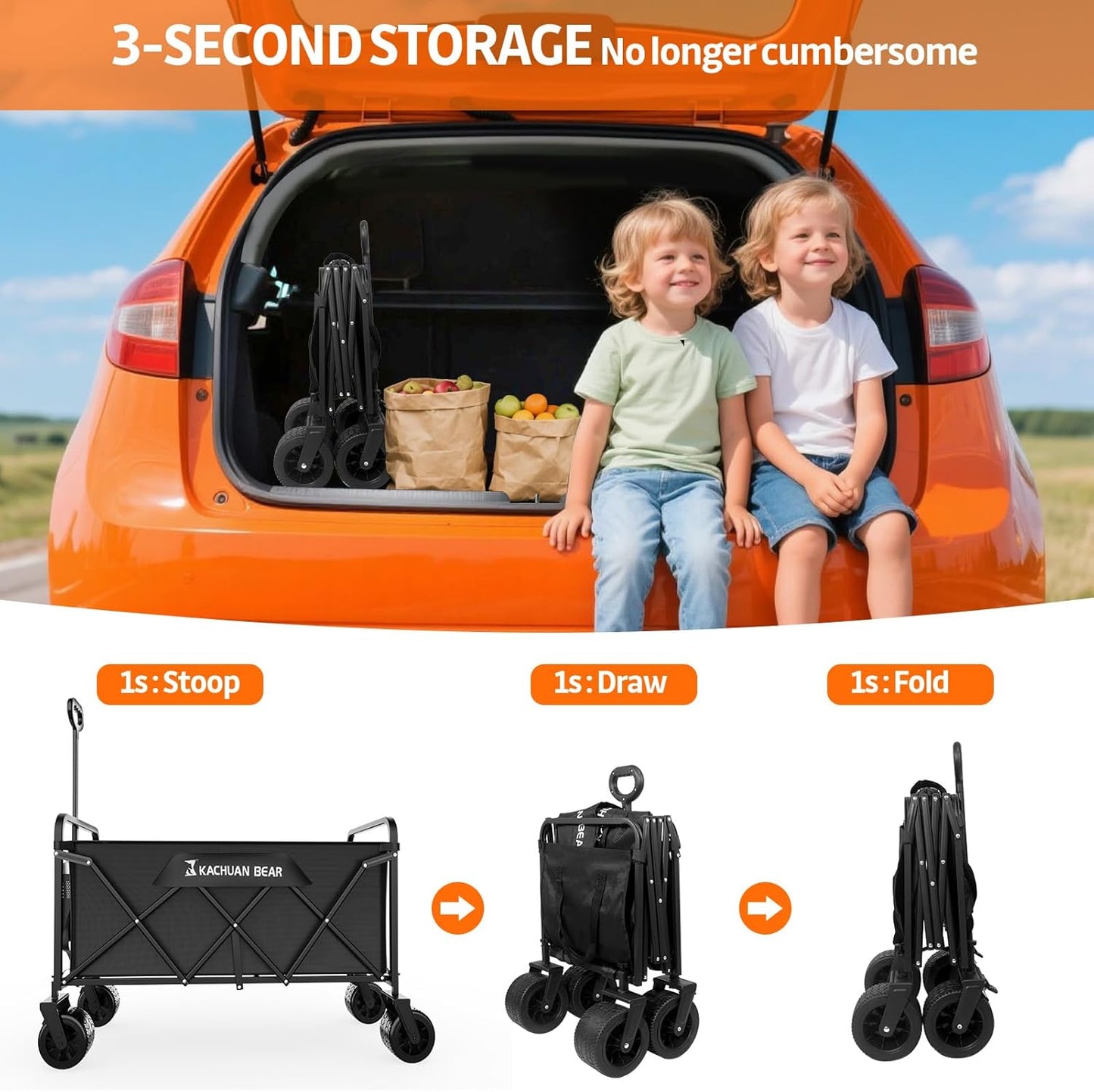 300L Large Collapsible Wagons Carts with Big All-Terrain Beach Wheels,