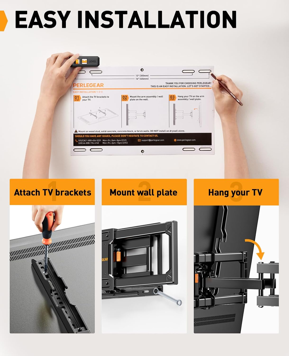 Perlegear Full Motion TV Wall Mount, Heavy Duty TV Mount for 42 55 65 