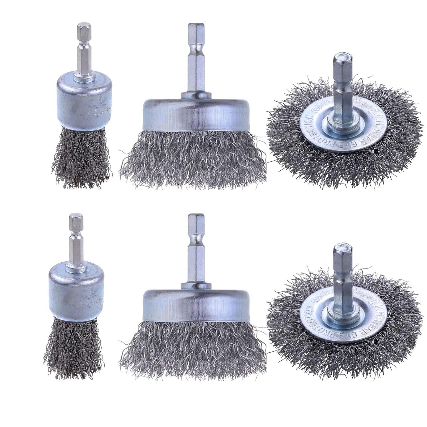 Rocaris 6 Pack Carbon Steel Wire Wheel and Pen Brush Set with 1/4-Inch