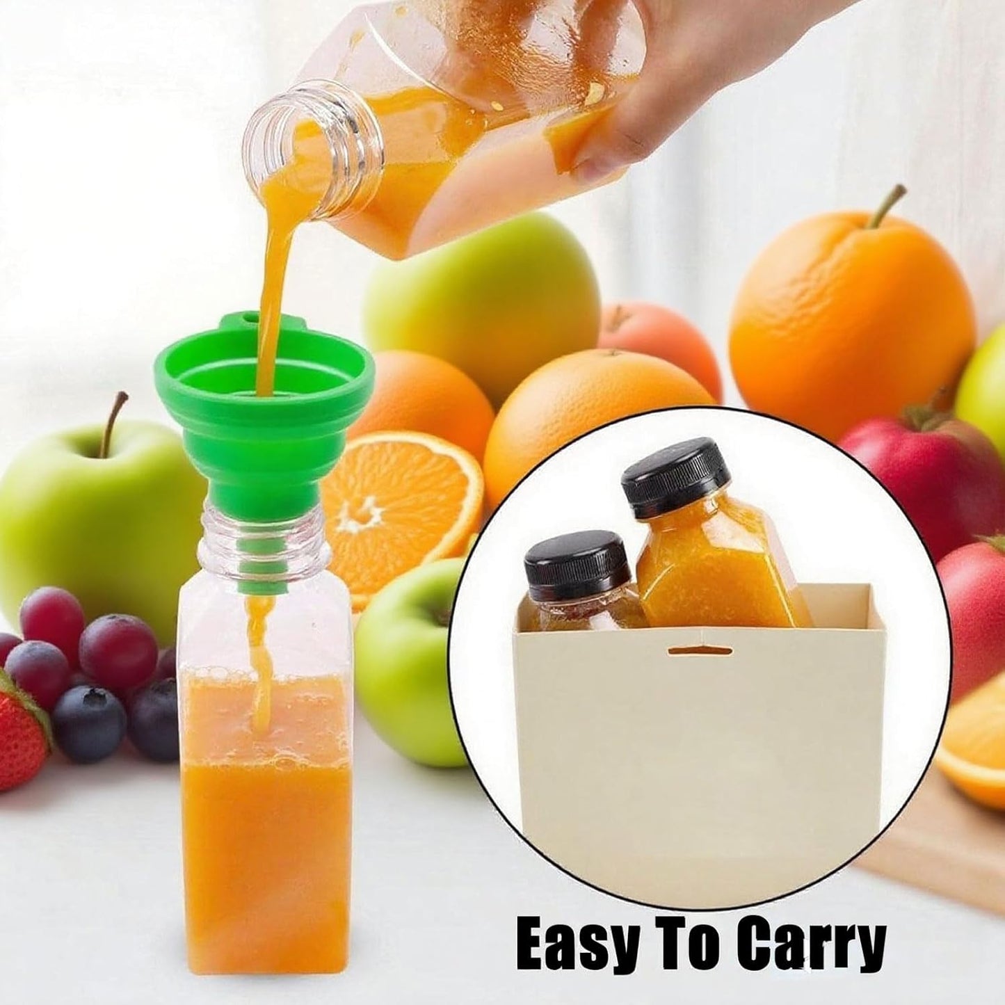 Plastic Juice Bottles with Caps 10pcs 12oz, Reusable Juice Containers with Tamper Proof Lids Black, Clear Bottles for Juicing, Milk, Smoothie Bottle, Drinking with 10Pcs Labels & Bottle Brush