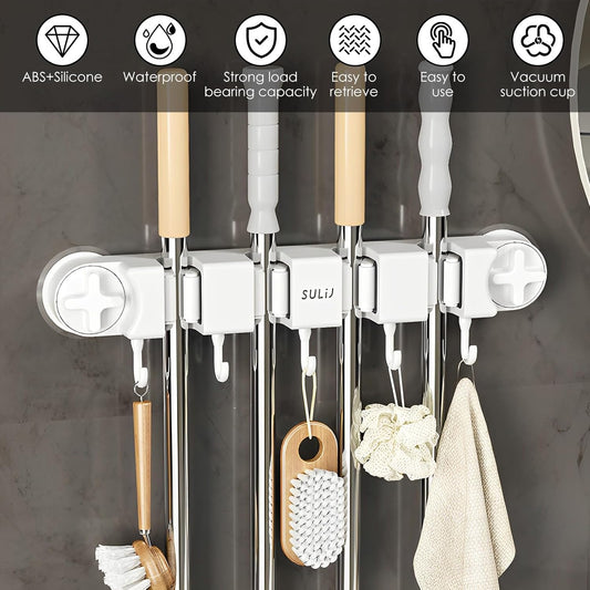 Broom Holder Wall Mount Sturdy Mop and Broom Organizer with 4 Racks an