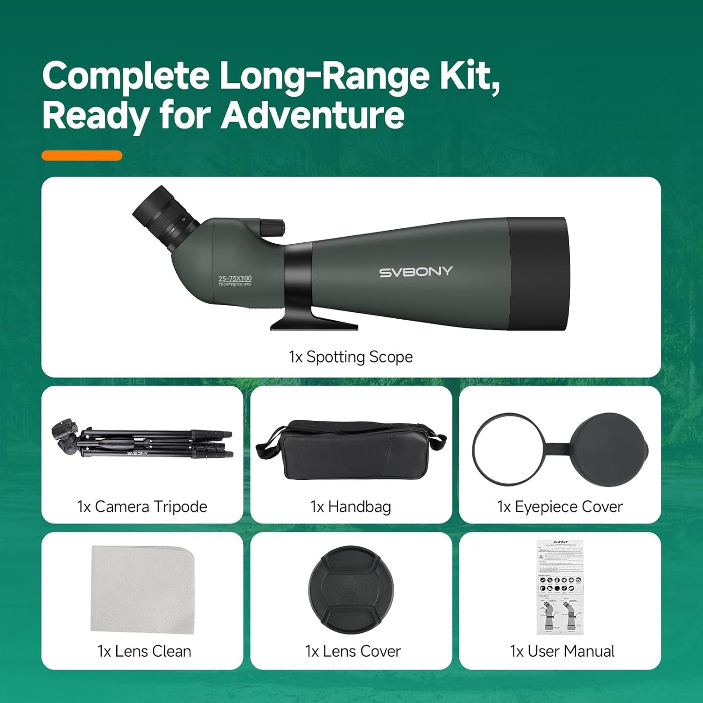 SVBONY SV28 20-60x80 New Version Spotting Scope for Target Observation, Long Range Spotter Scope with Phone Adapter,Shutter and Tripod, HD Scope for Bird Watching, Wildlife Observation