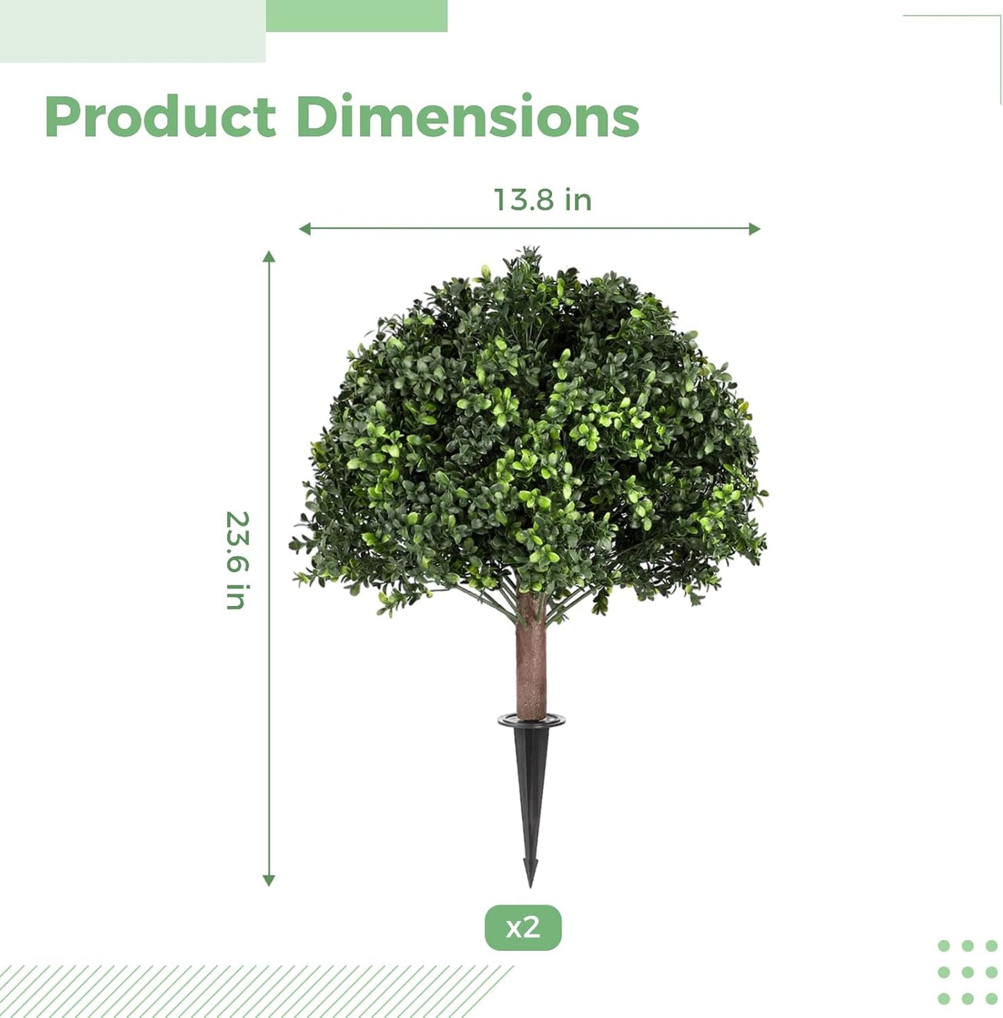2 PCS Artificial Boxwood Topiary Ball Bushes, Realistic Topiary Ball Tree with Ground Spike, Weatherproof Faux Greenery Shrubs Bushes for Front Porch, Patio, Garden, Walkway, Planter Pot