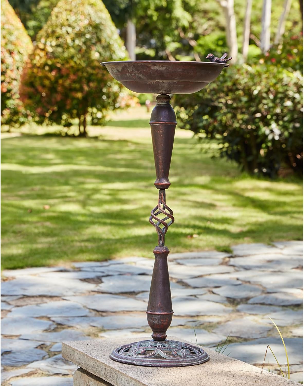 27.5’’H Cast Iron Pedestal Bird Bath，Metal Bird Bath for Outdoor，Vinta