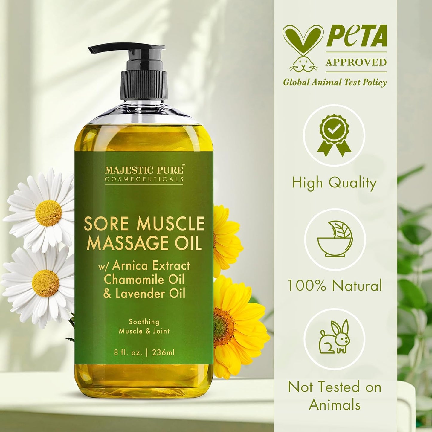 MAJESTIC PURE Arnica Sore Muscle Massage Oil for Massage Therapy - Ref