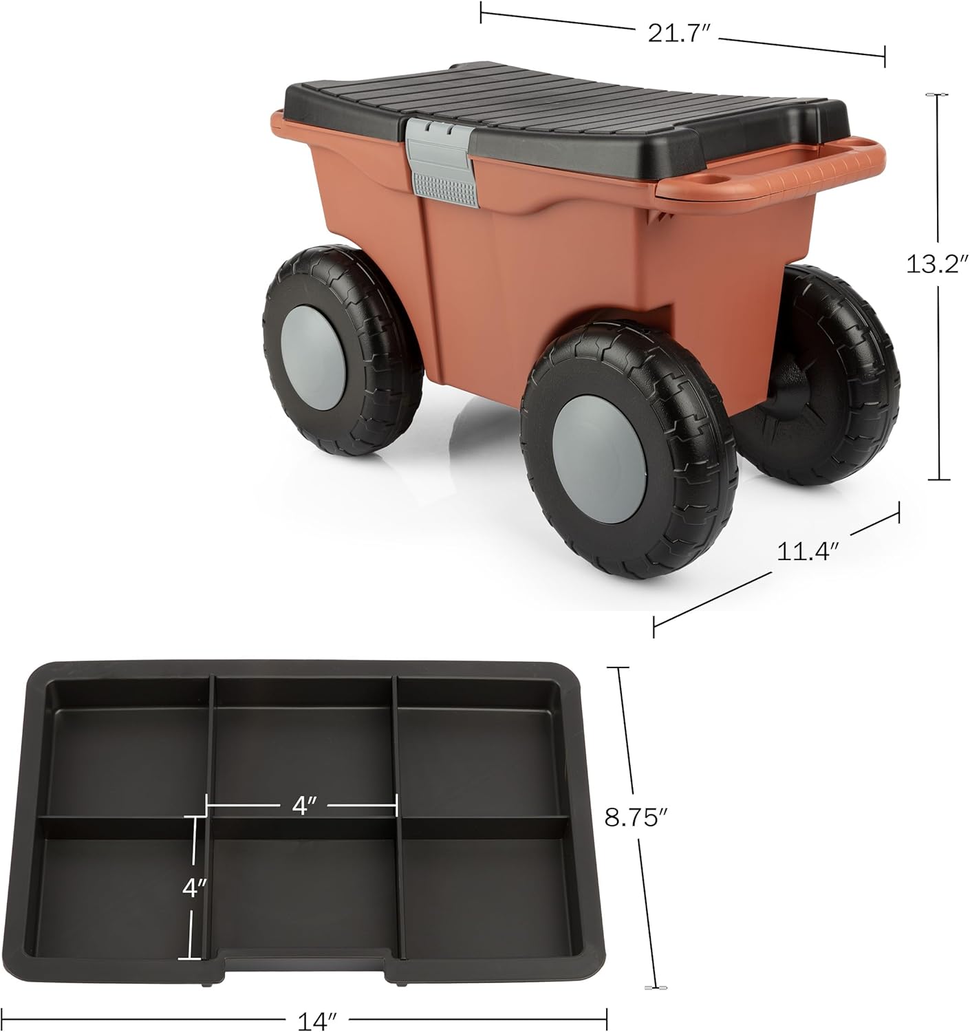 Pure Garden Rolling Garden Cart with Seat - Plastic Storage with Bench