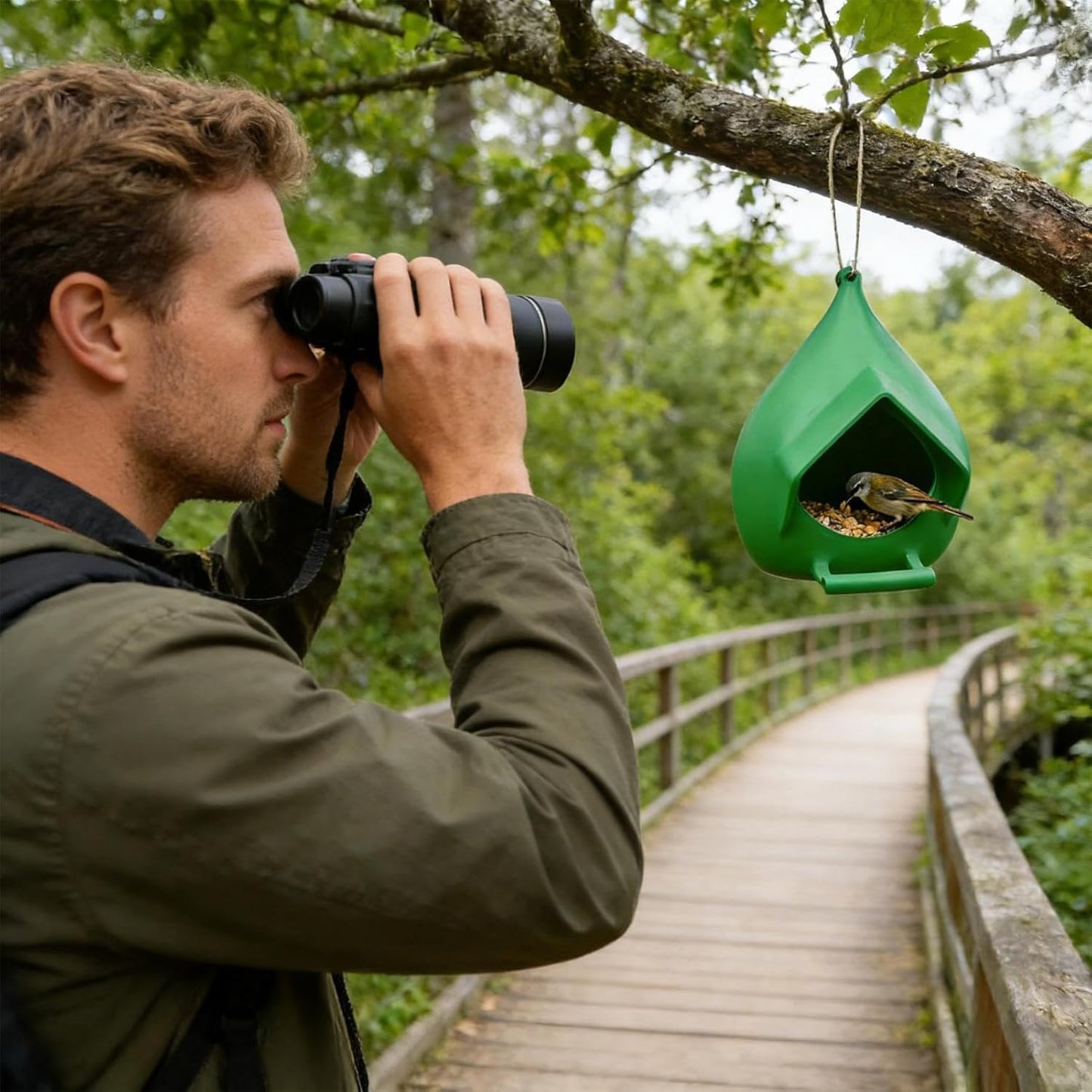 Outdoor Hanging Bird Feeder, 4.3x5.2x4.9 Inch 3D Printed Rainproof Seed Holder, Wild Bird Station for Backyard, Garden, Patio, Porch, Terrace, Outside