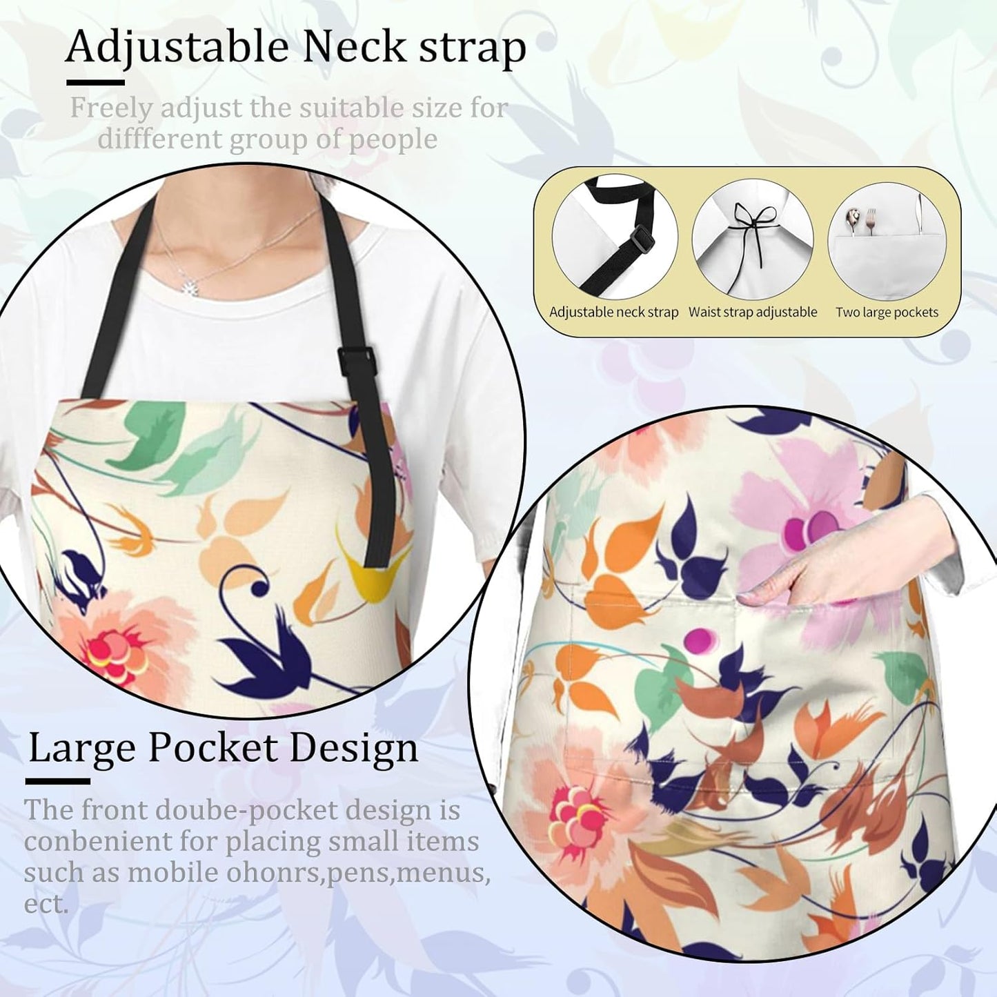 Bird Apron for Women with Hummingbird,28x33in,Floral Garden Kitchen Aprons with 2 Pockets,Oxford Fabric,Beautiful Adjustable Apron for Cooking Baking Gardening Chef,Gifts for Mom Wife
