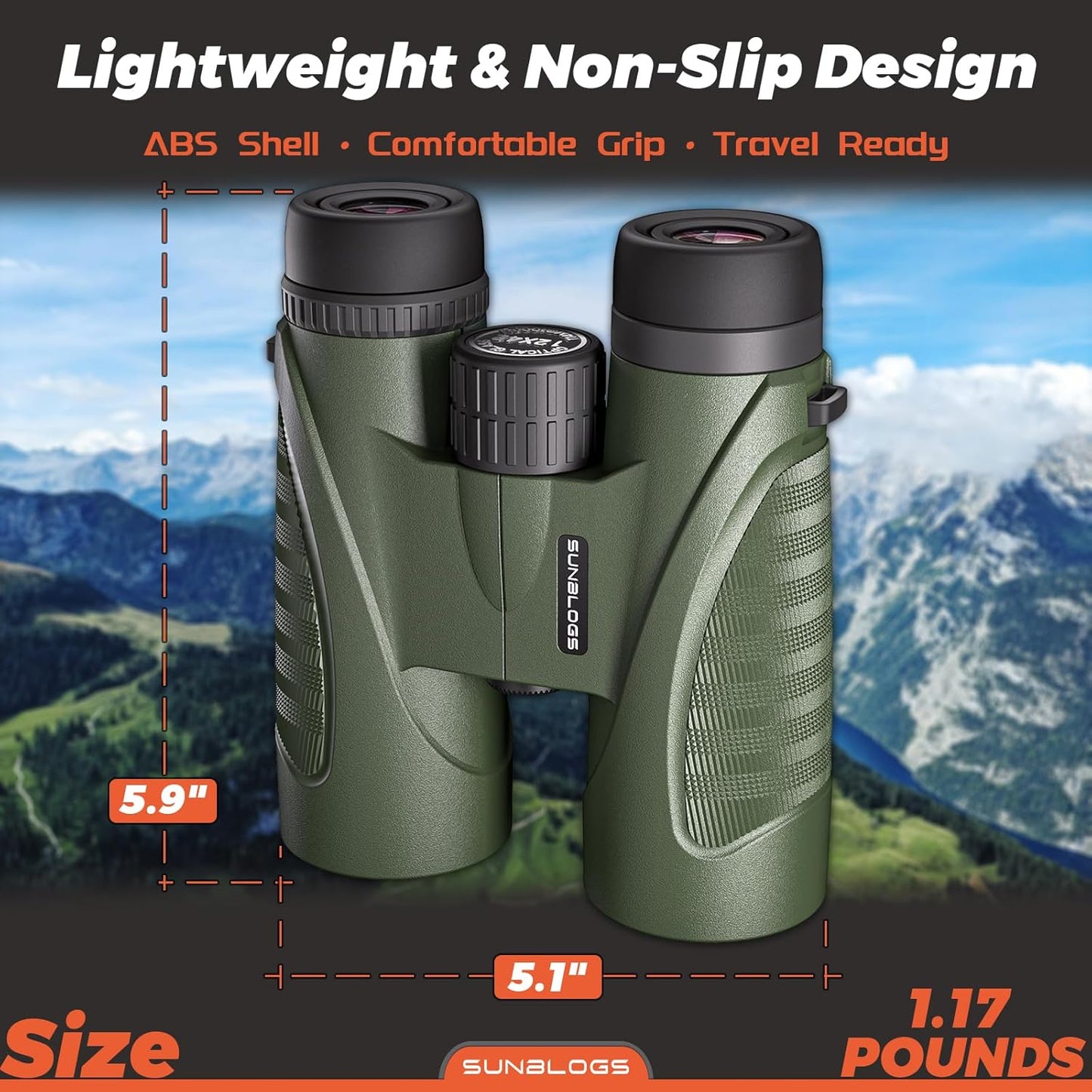 12x42 Binoculars for Adults, High Powered, BAK4 Prism, Waterproof Binoculars, Lightweight Binocular for Bird Watching, Hunting, Travel, Stargazing Cruise (Green)