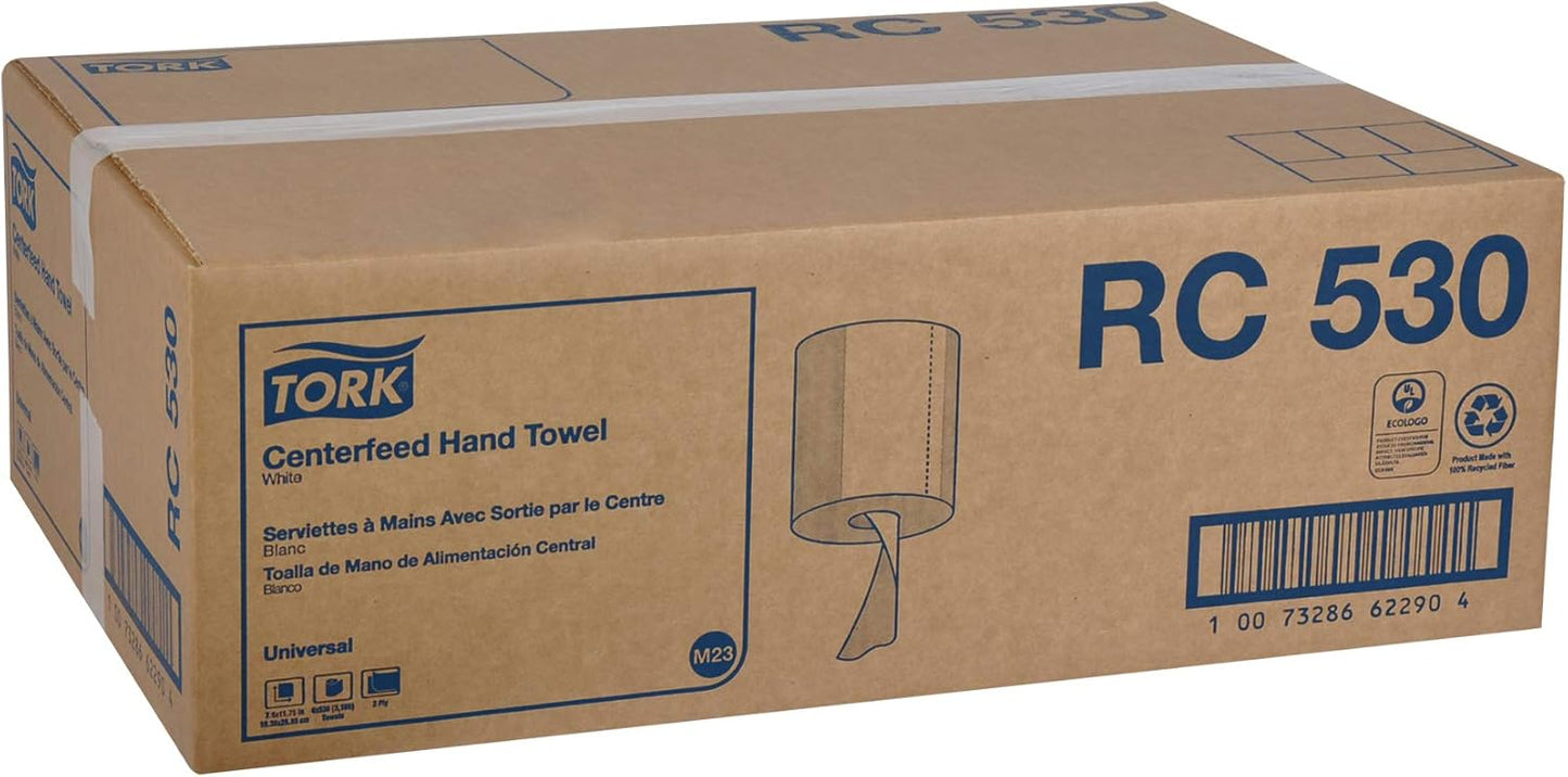 Tork Centerfeed Hand Towel White One-at-a-time Dispensing, M23 Compatible 6 Rolls x 530 Sheets (RC530)