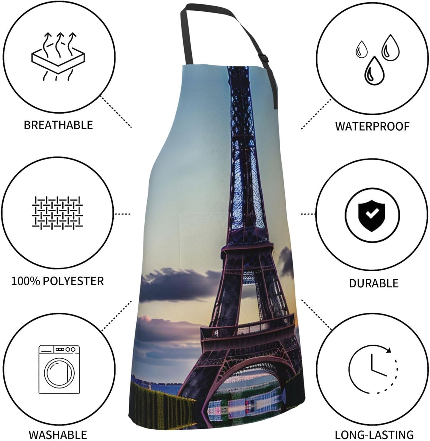 Eiffel Tower print Waterproof apron with pocket adjustable cooking apron for adult kitchen bibs to bake
