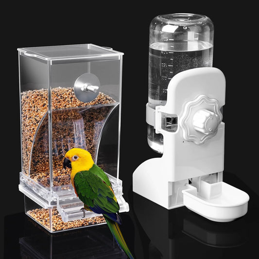 No Mess Bird Feeder Water Dispenser Set, Parakeet Cage Accessories, Bi