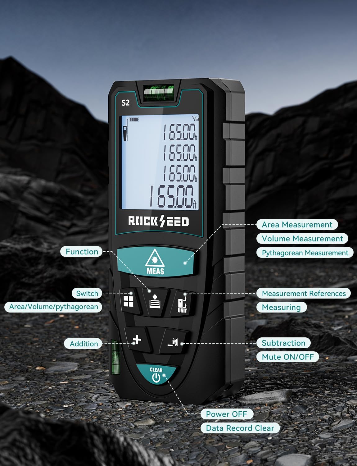 Laser Measure 50M/165ft,RockSeed Digital Laser Distance Meter with 2 B
