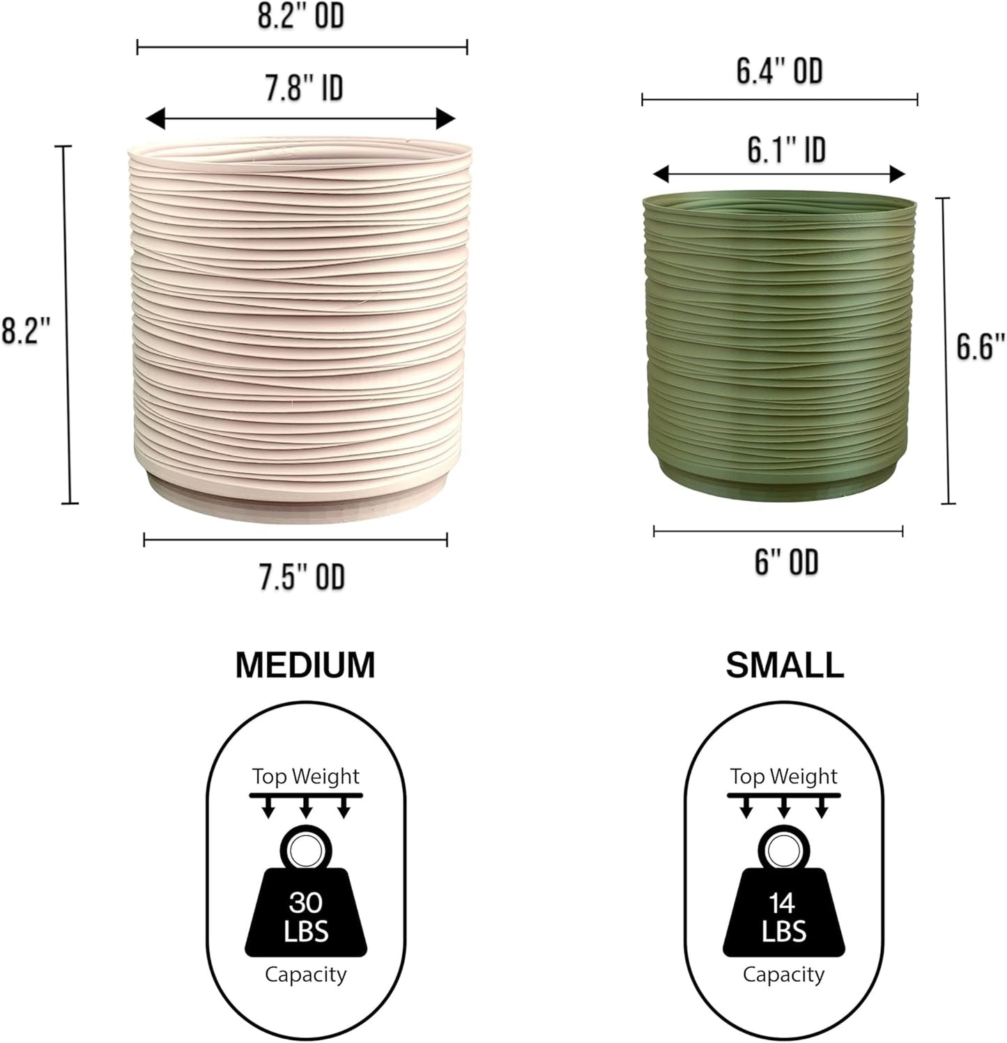 happimess USA2004A-2SET Flo MidCentury Modern Indoor Ripple Sustainability 3D Printed Planters with Drainage, Sand/Olive (Set of 2)