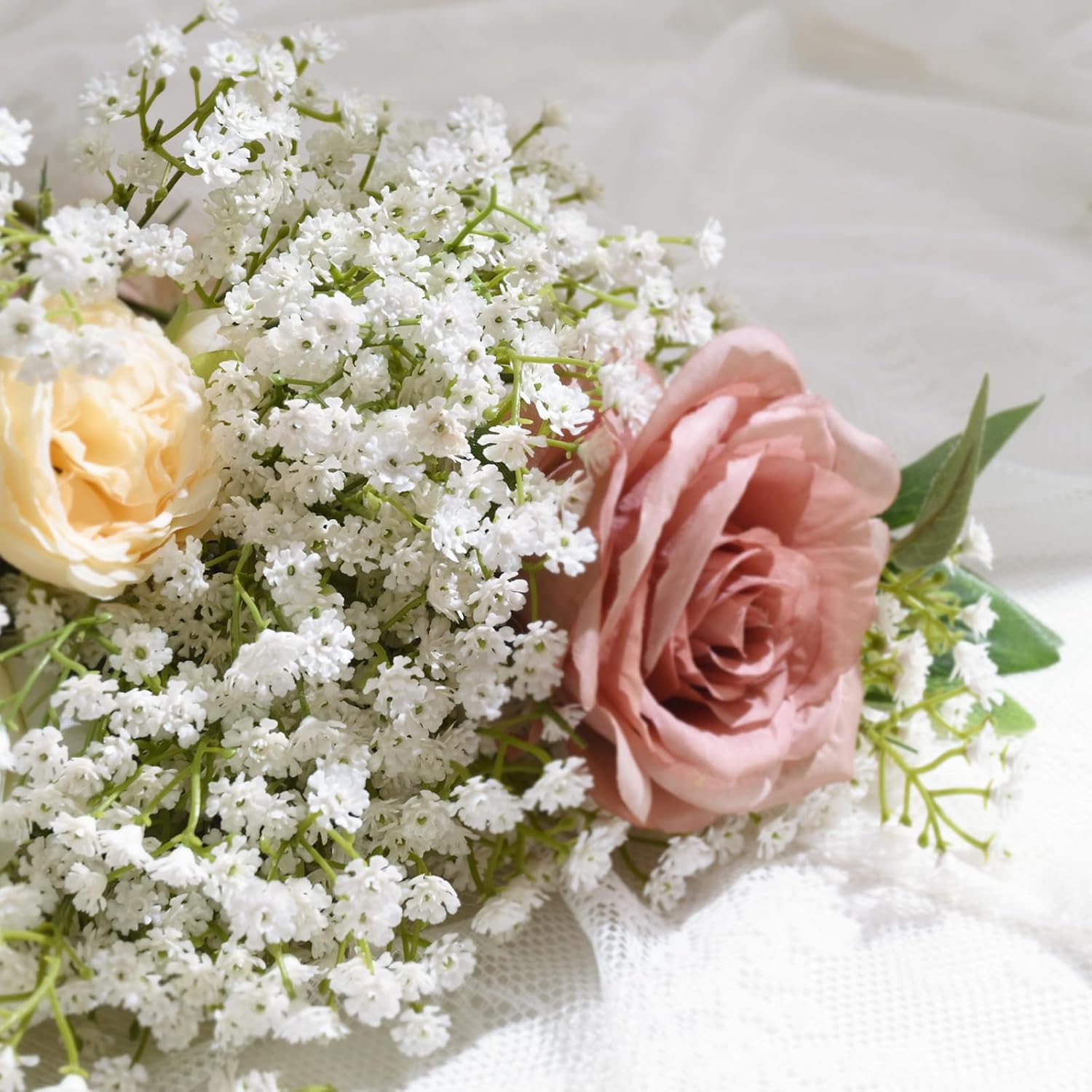 Yastouay Babys Breath Artificial Flowers, 6Pcs Fake White Babys Breath