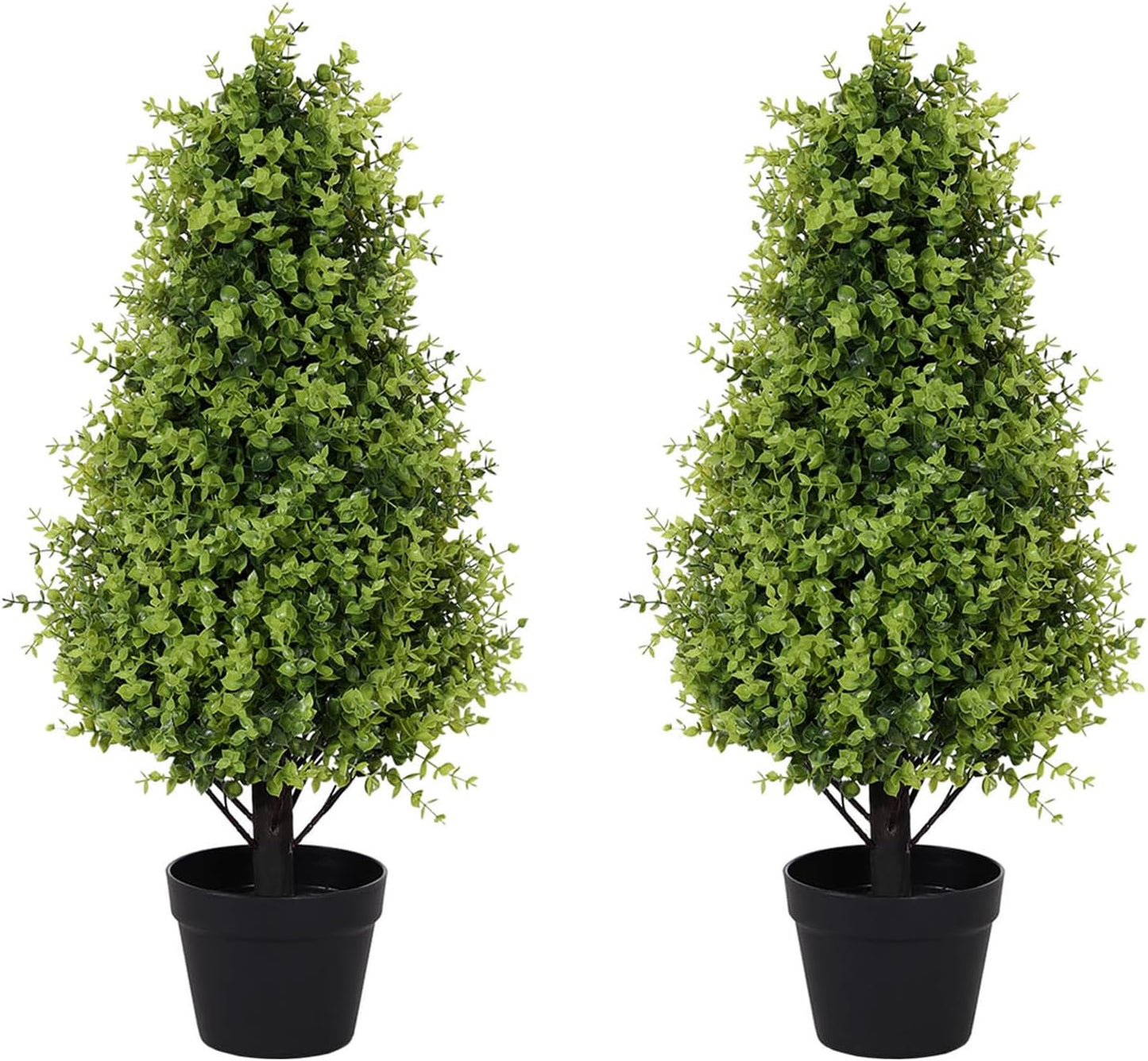 30" Tall Artificial Boxwood Topiary Trees, Set of 2 – UV Resistant Faux Evergreen Shrubs and Bushes for Outdoor Planters, Realistic Fake Plants for Front Porch Outside Patio Garden