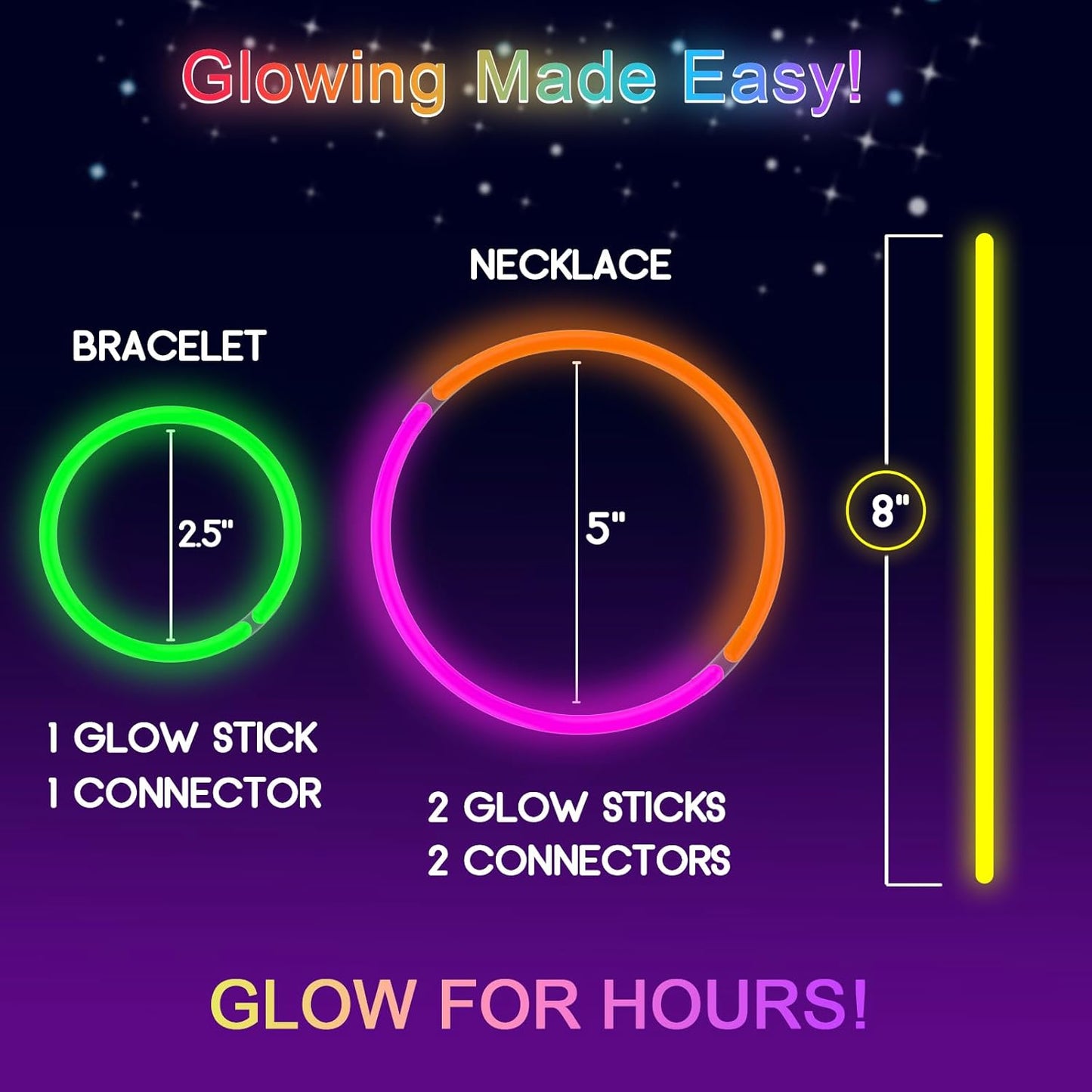 Glow Sticks Bulk Party Pack- Ultra Bright 50pk Glow in the Dark Party Favors, Easter Basket Stuffers Glow Sticks Party Supplies Glow Necklaces and Glow Bracelets with Connectors
