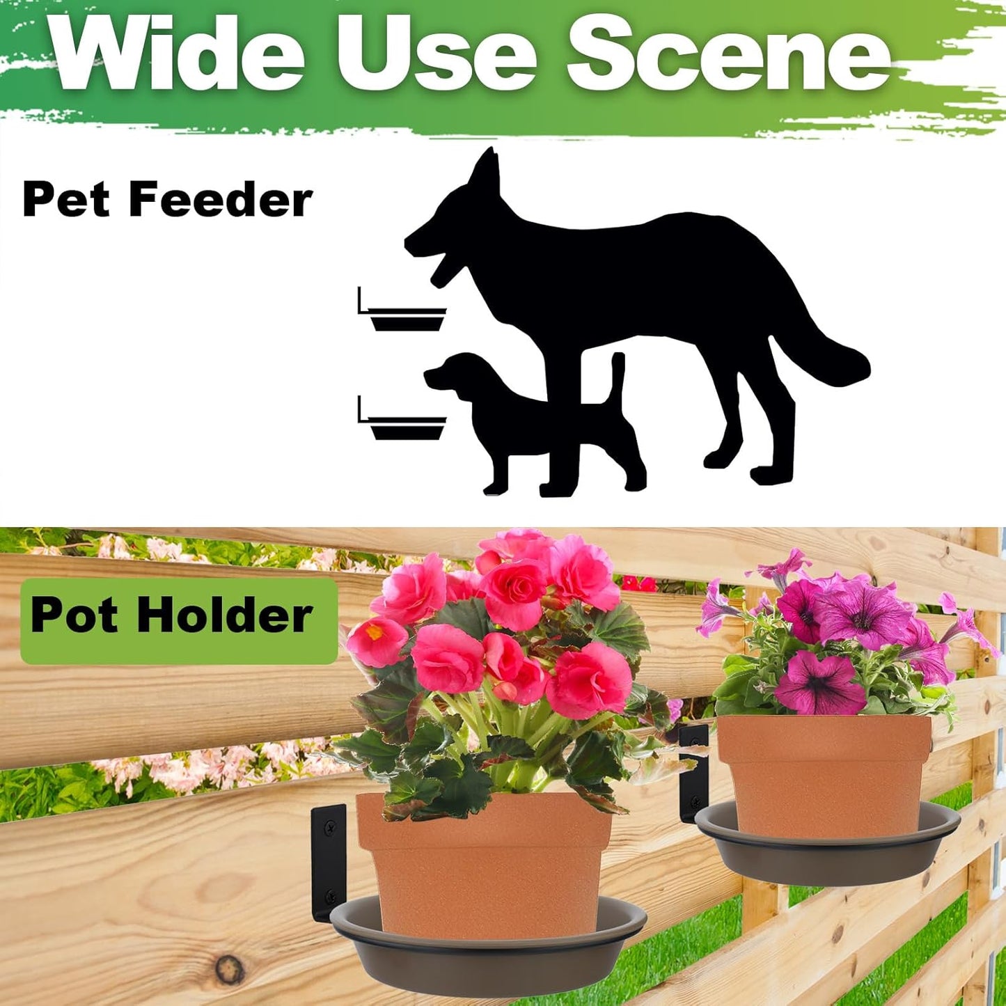 2 Pack Fence Bird Feeder Bath Tray for Outside, 8.4'' Plastic Wild Bird Bath Bowl with Metal Holder for Wood Post, Heavy Duty Wall Tree mounted Pet Squirrel Water Feeder Station Outdoor Garden