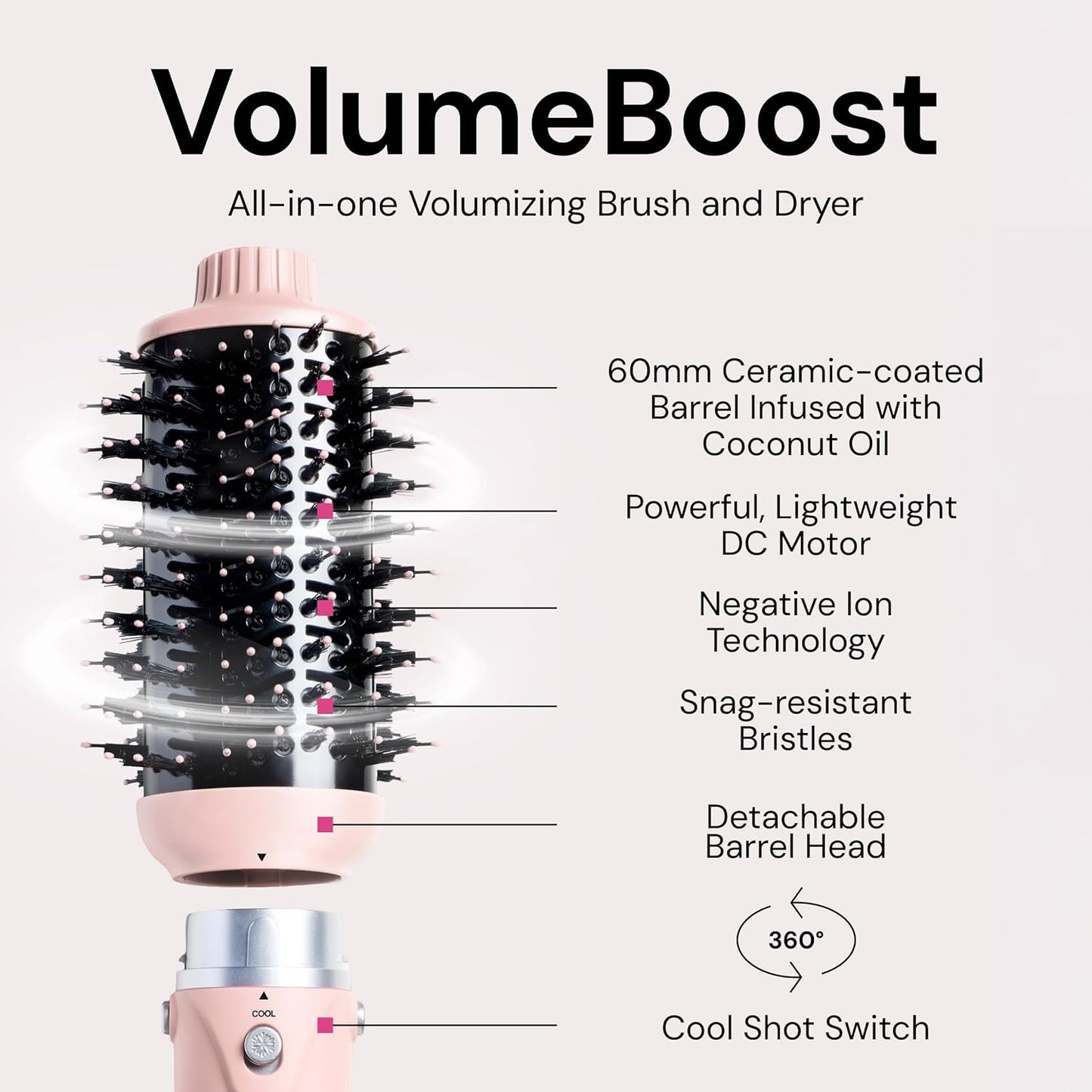 L'ANGE HAIR VolumeBoost 60mm 2-in-1 Ceramic Volumizing Brush Dryer | F