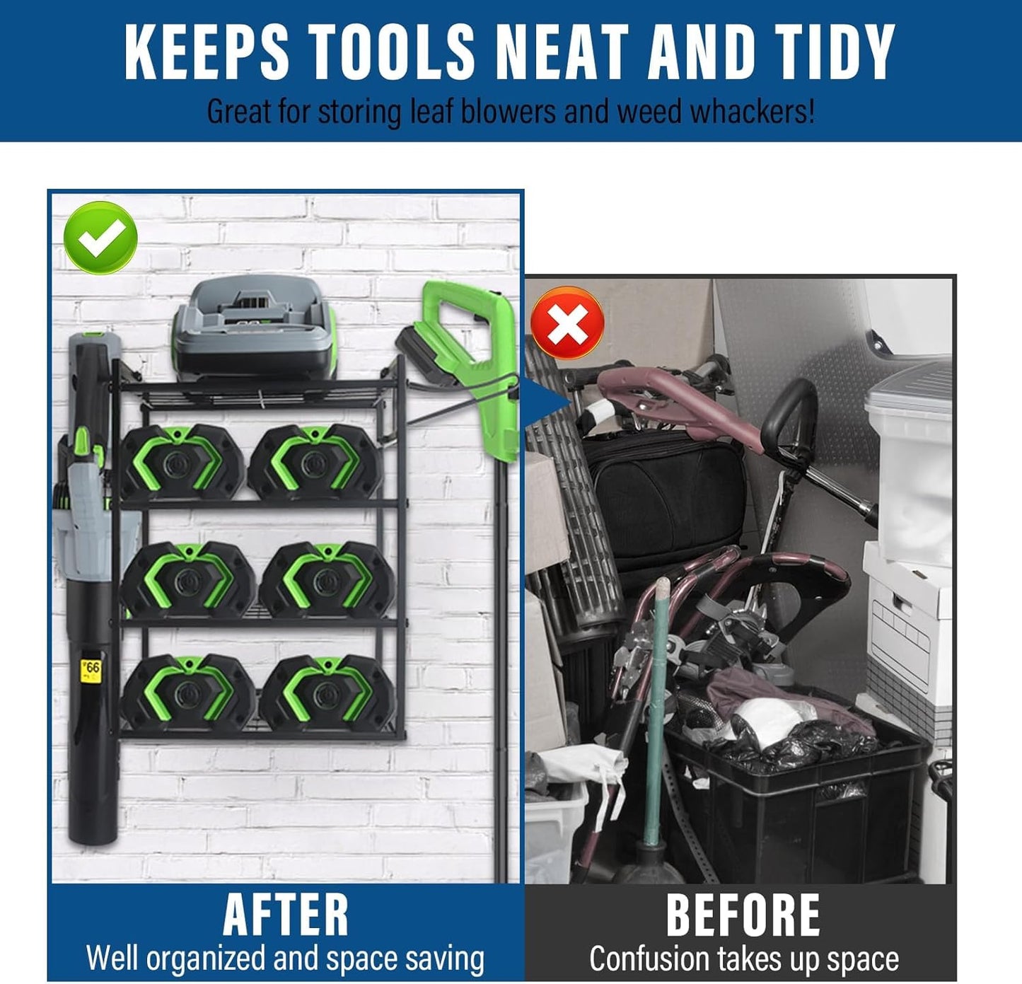 Power Tool Organizer Wall Mount - Lawn Weed Eater Rack Hanger Power Tool Heavy Duty Holder for Ego Leaf Blower and Weed Eater, 2-in-1, Only Shelf