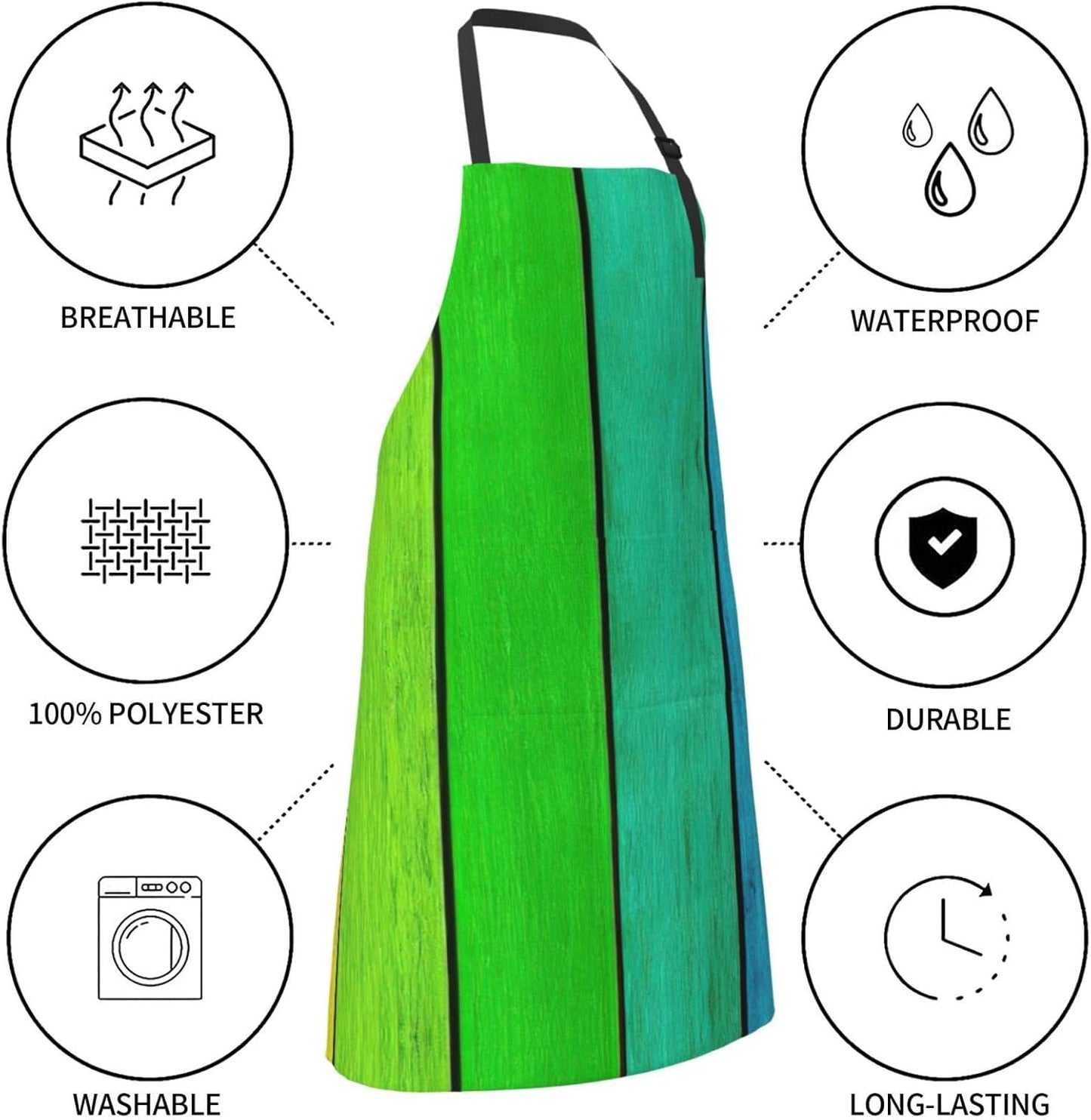 Rainbow Colored Wood Background Print Laundry apron 28x33 In Waterproof Kitchen Apron with Pockets for Cooking Baking