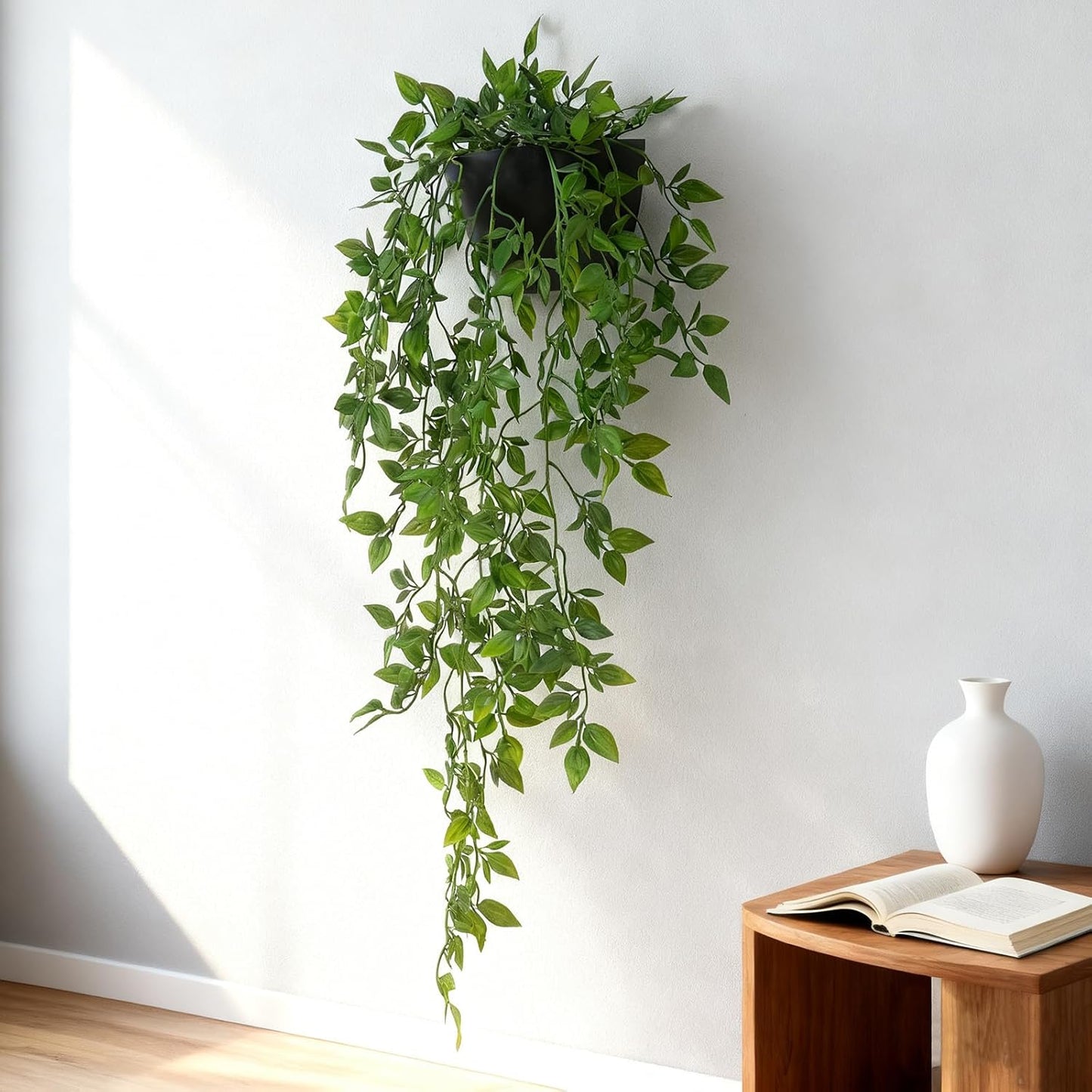 Artificial Hanging Plants 2 Pack, Fake Mandala Vine Greenery with Wall Planter for Office Living Room Bathroom Indoor Décor